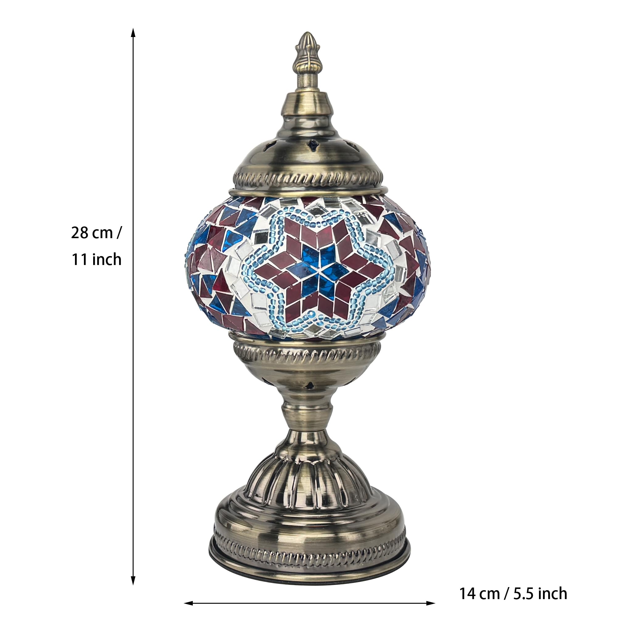 GOGERS Moroccan Table Lamp, Handmade Mosaic Glass, Tiffany Style, Blue Red, Model GS-HH-Y8, Decorative Desk & Bedside Light