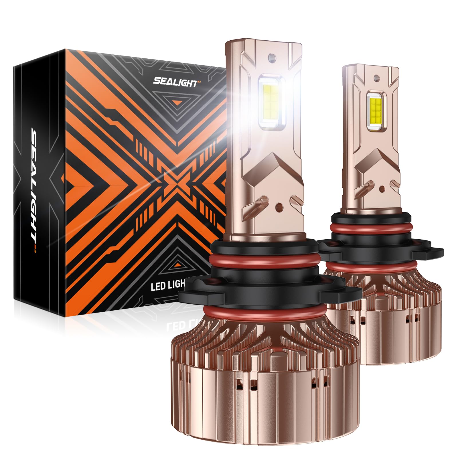 SEALIGHT 9012 Light Bulbs, 40000LM, 6000K Daylight White, Aluminum, Rose Gold, Plug-N-Play, Pack of 2