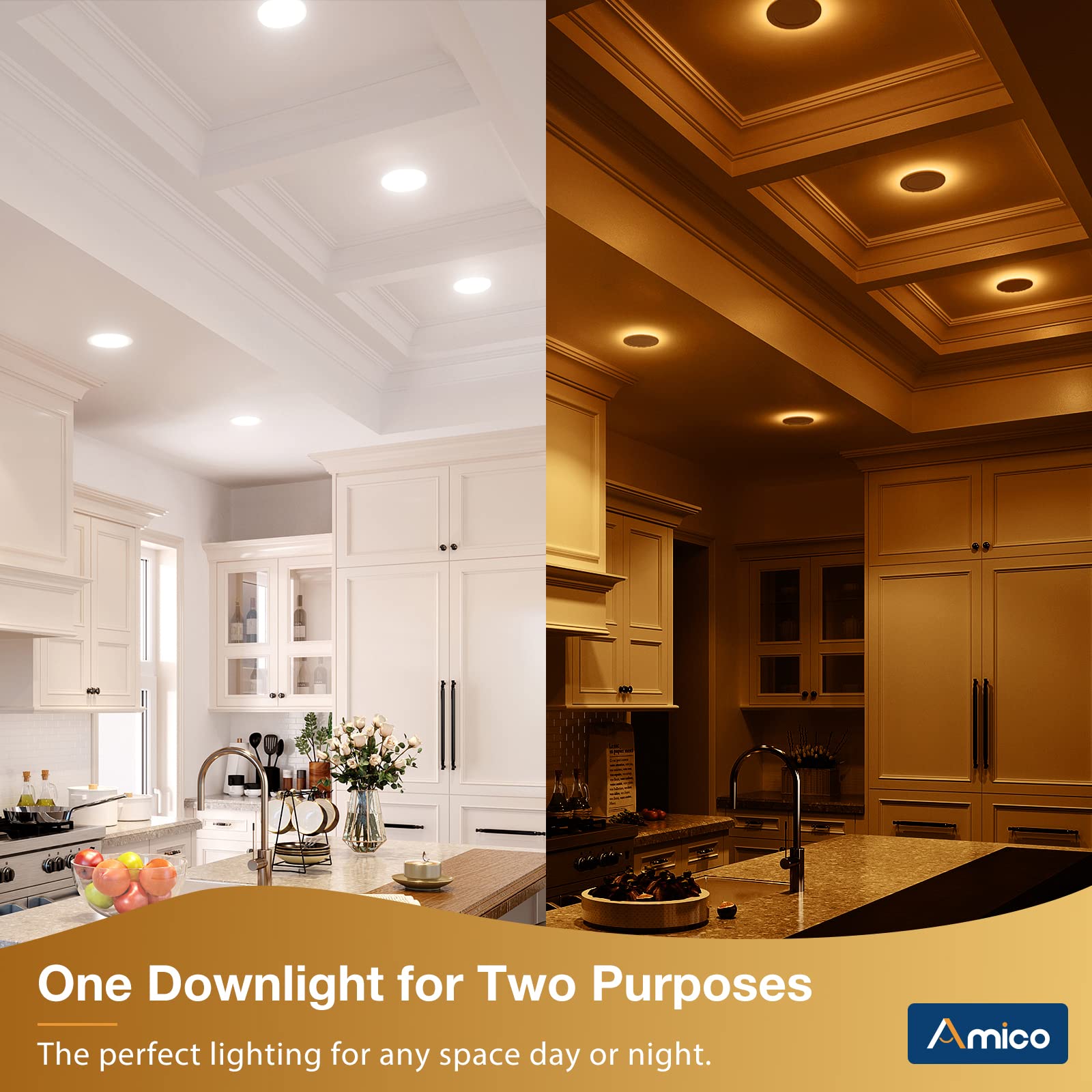Amico 12 Pack 4 Inch 5Cct Led Recessed Ceiling Light With Night Light, 2700K/3000K/3500K/4000K/5000K Selectable Ultra-Thin Reces