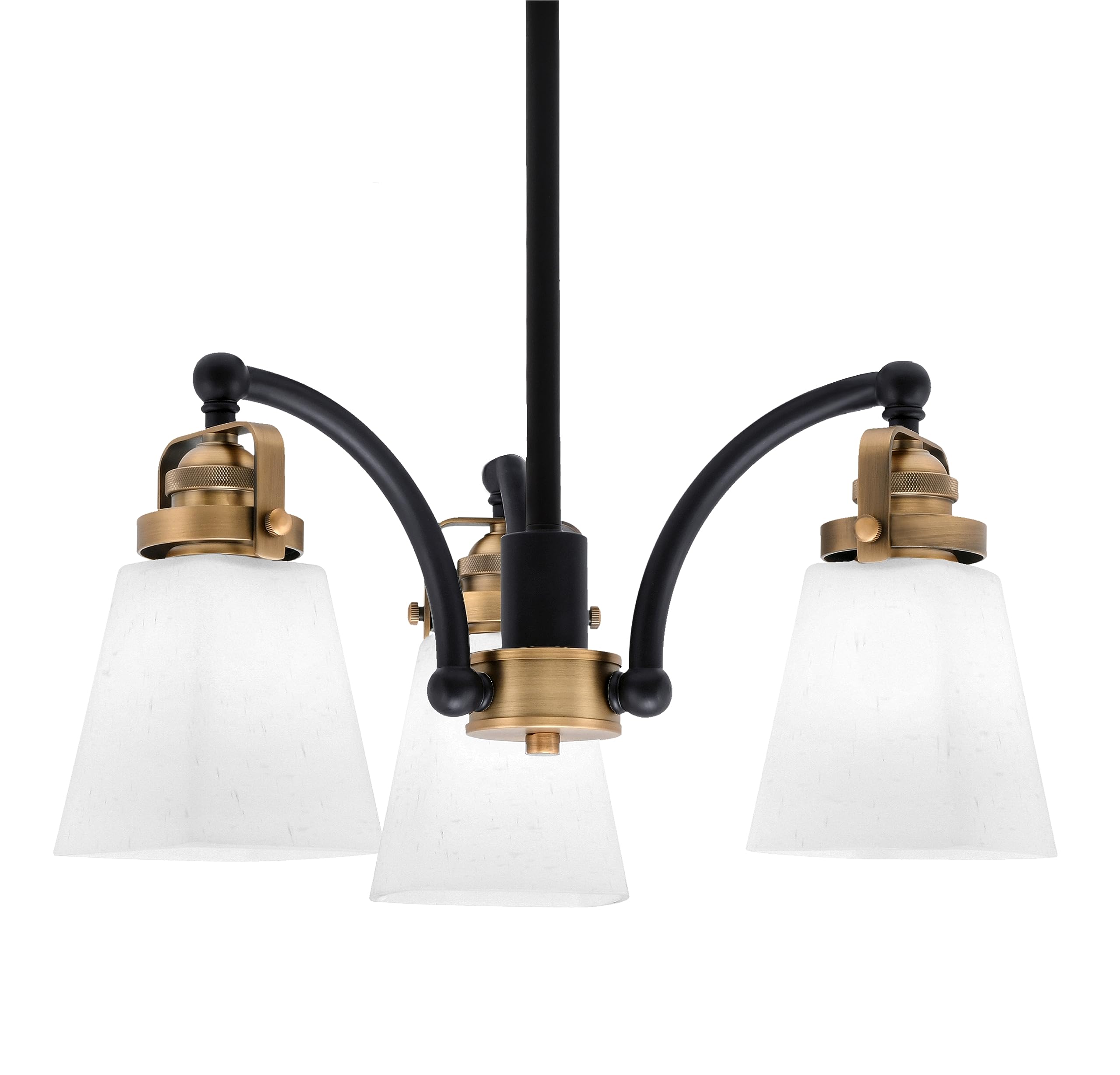Easton Downlight, 3 Light, Chandelier Shown In Matte Black & Brass Finish With 4.5&quot; Square White Muslin Glass