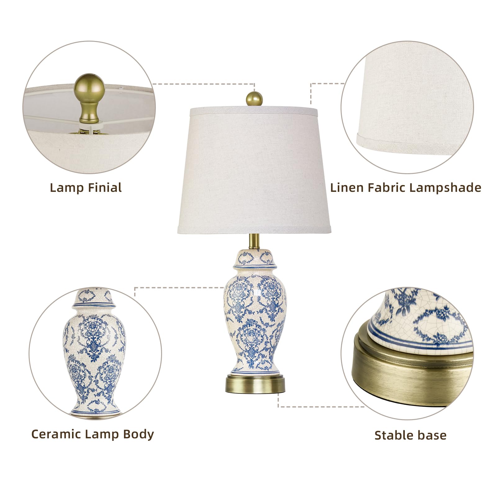 Roriano Chinoiserie Ceramic Table Lamps Set Of 2 For Living Room Bedroom Bedside  Traditional Blue And White Porcelain Classic Table Lamp For Nightstand Entryway  2 Led Bulbs Included