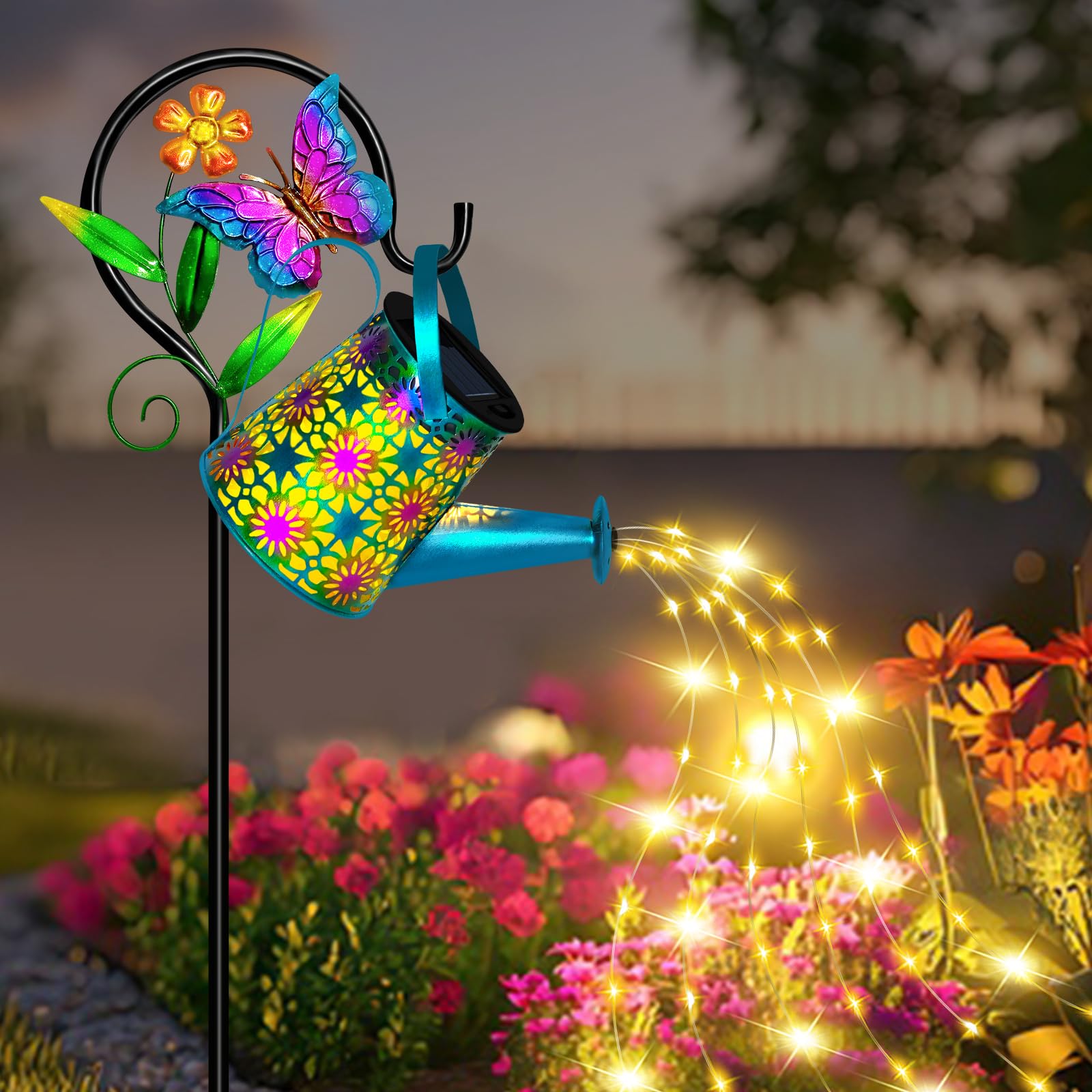 Solar Watering Can With Lights  Waterproof Solar Lantern With Butterfly Shepherd Hook  Hanging Garden Lights For Patio Yard Lawn Porch Outdoor Decoration  Unique Garden Gifts For Women