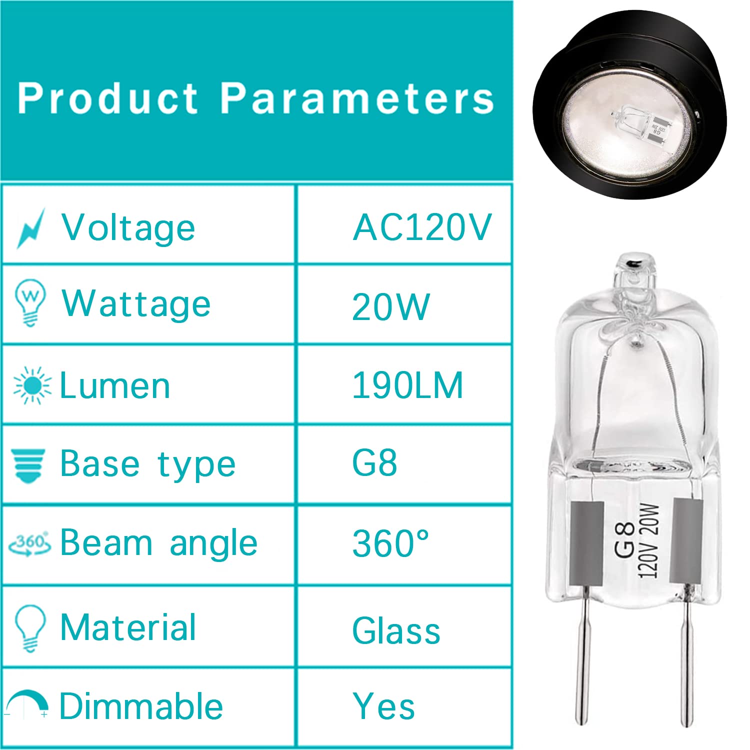 Eksave G8 Halogen Light Bulbs 20W 120V G8 Base 2Pin T4 Jcd Type 2700K For Microwave Oven Replacements,For Candle Warmer Light Bu