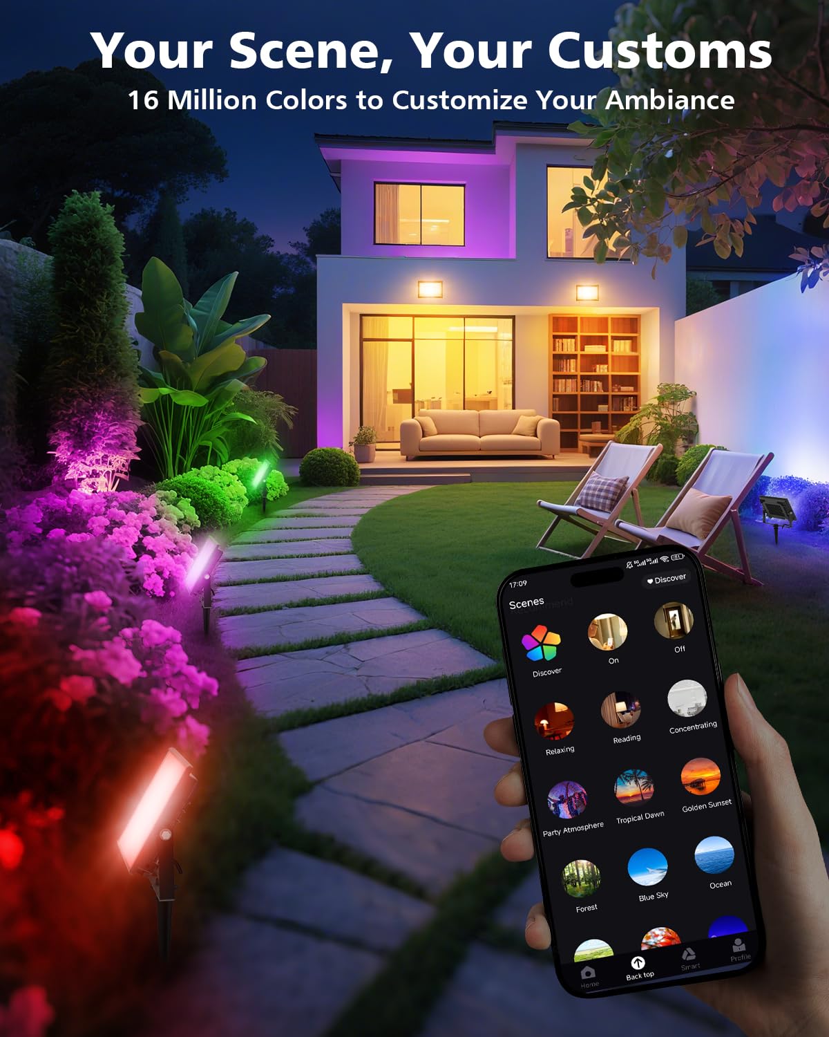 T-SUN 60W RGBCW LED Flood Light, Dimmable Outdoor Smart Light, Waterproof, Remote & APP Control, Model TS-F42