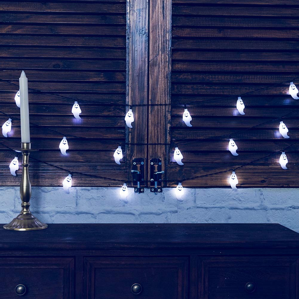 Qunlight Solar String Lights 30 LED 20ft Waterproof 8 Modes Halloween Decoration 2PACK Ghost