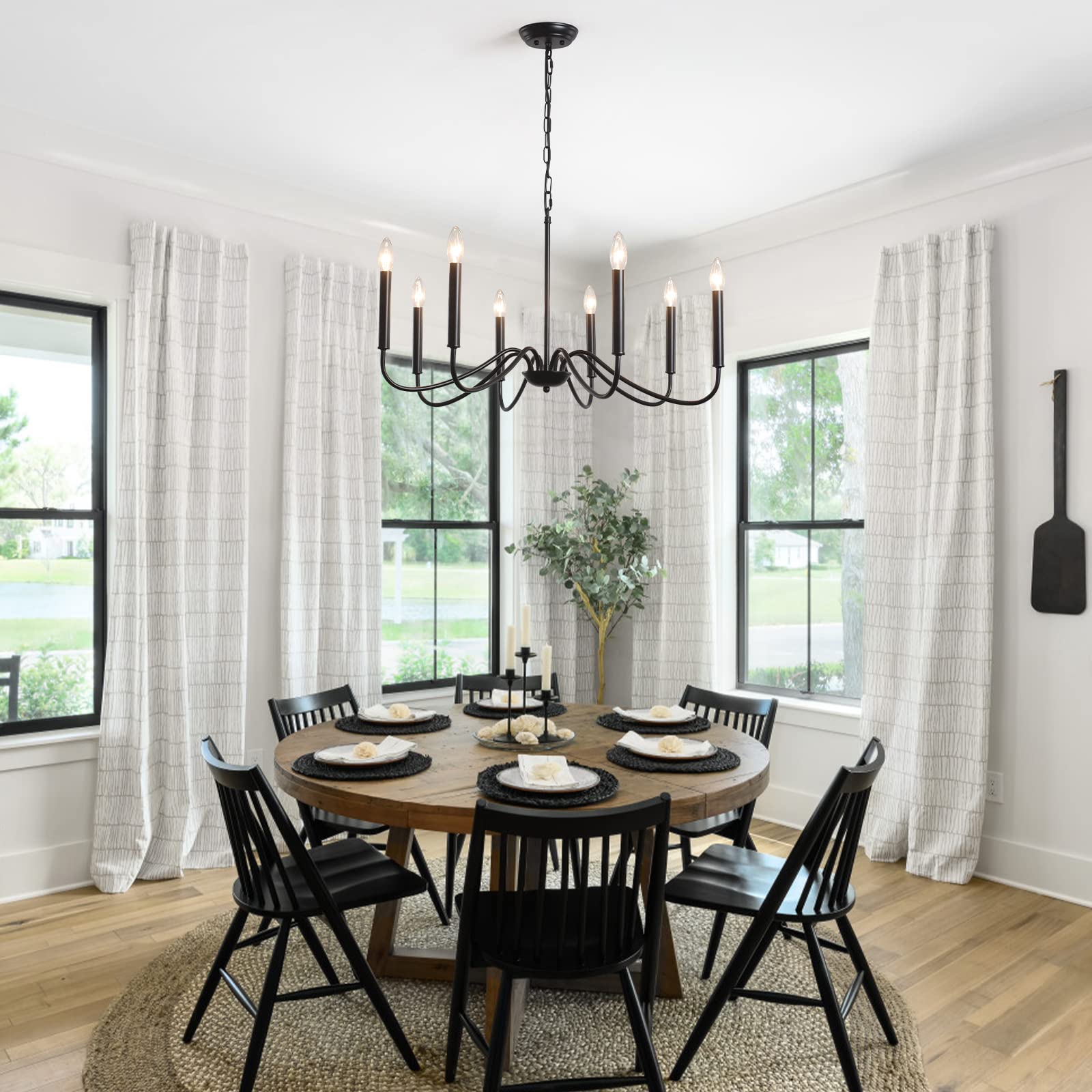 Generies Black Farmhouse Chandelier 8 Lights,Modern Industrial Iron Pendant Lighting, Classic Rustic Candle Ceiling Light Fixtur