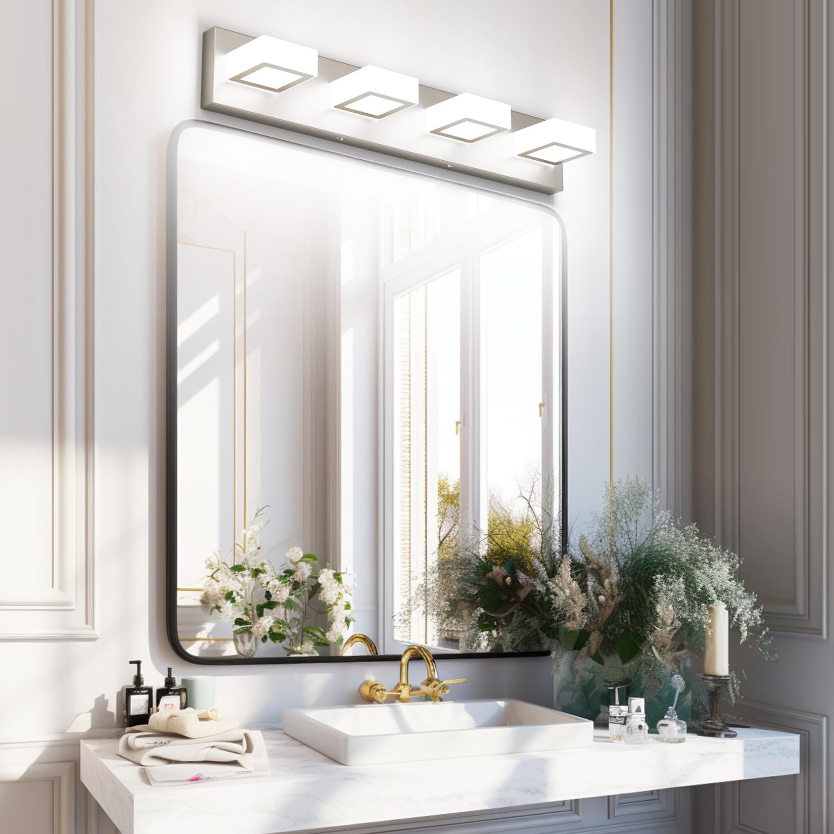 Ralbay 4-Light Vanity Light, Brushed Nickel, Metal & Acrylic, 26 inch, Model 8590