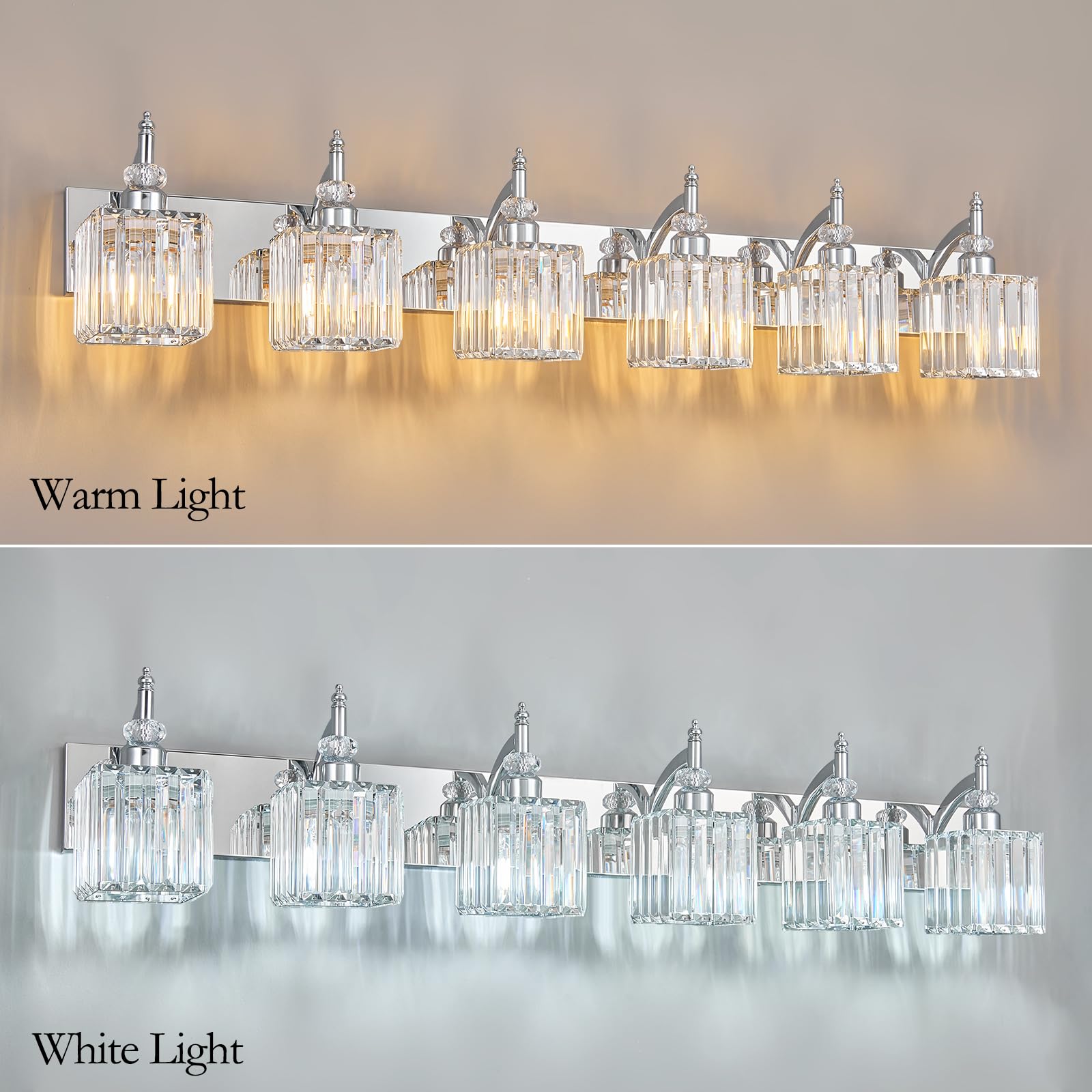 BBLLWJ 6-Light Bathroom Vanity Light Fixtures Chrome Metal Over Mirror Model 655