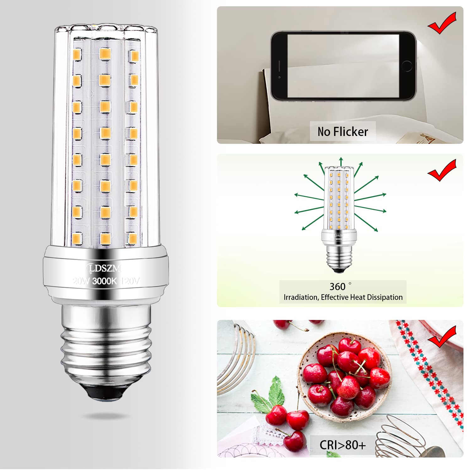 Ldszm E26 Led Bulbs, 20W Corn Light, 150W Equivalent, 2000Lm, Warm White