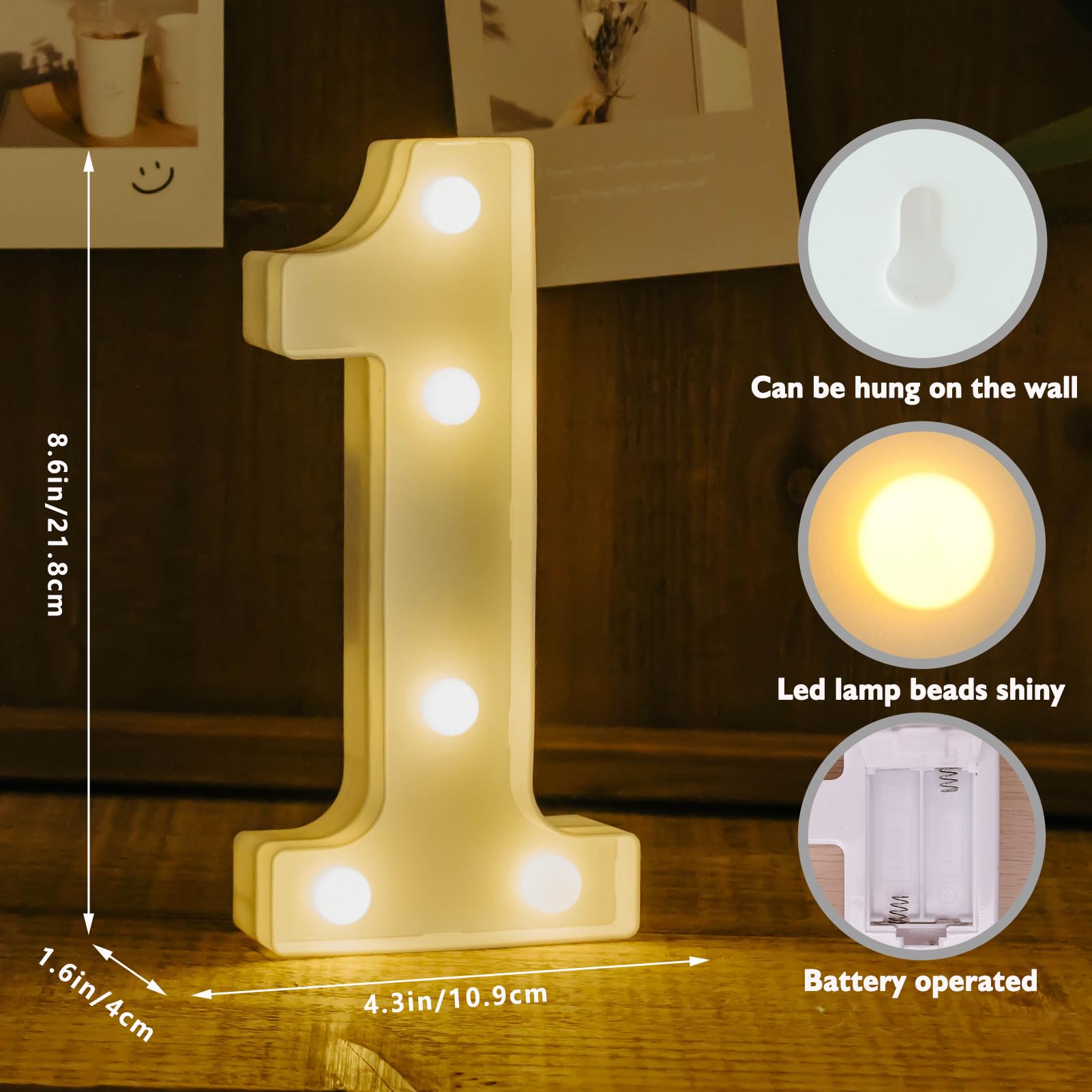 IFDGCTK Light Up Number 1, Battery Powered LED Decorative Light, Warm Light, Plastic Material for Home Decor and Parties