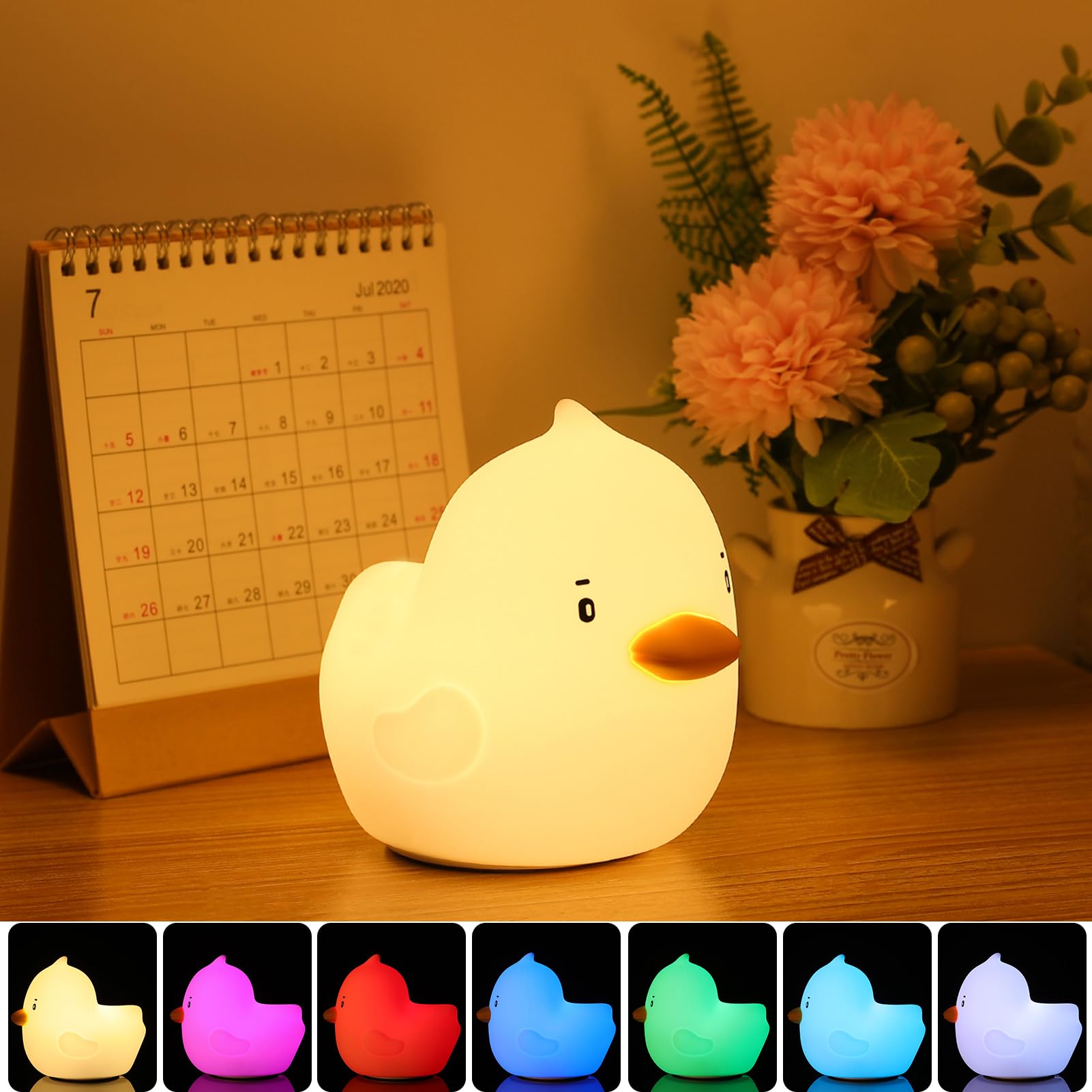 Tremdwoto Duck Night Light for Kids, Cute Duck Light Rechargeable with 7 Colors Changing Bedside Lamps, duck lamp squishy for du