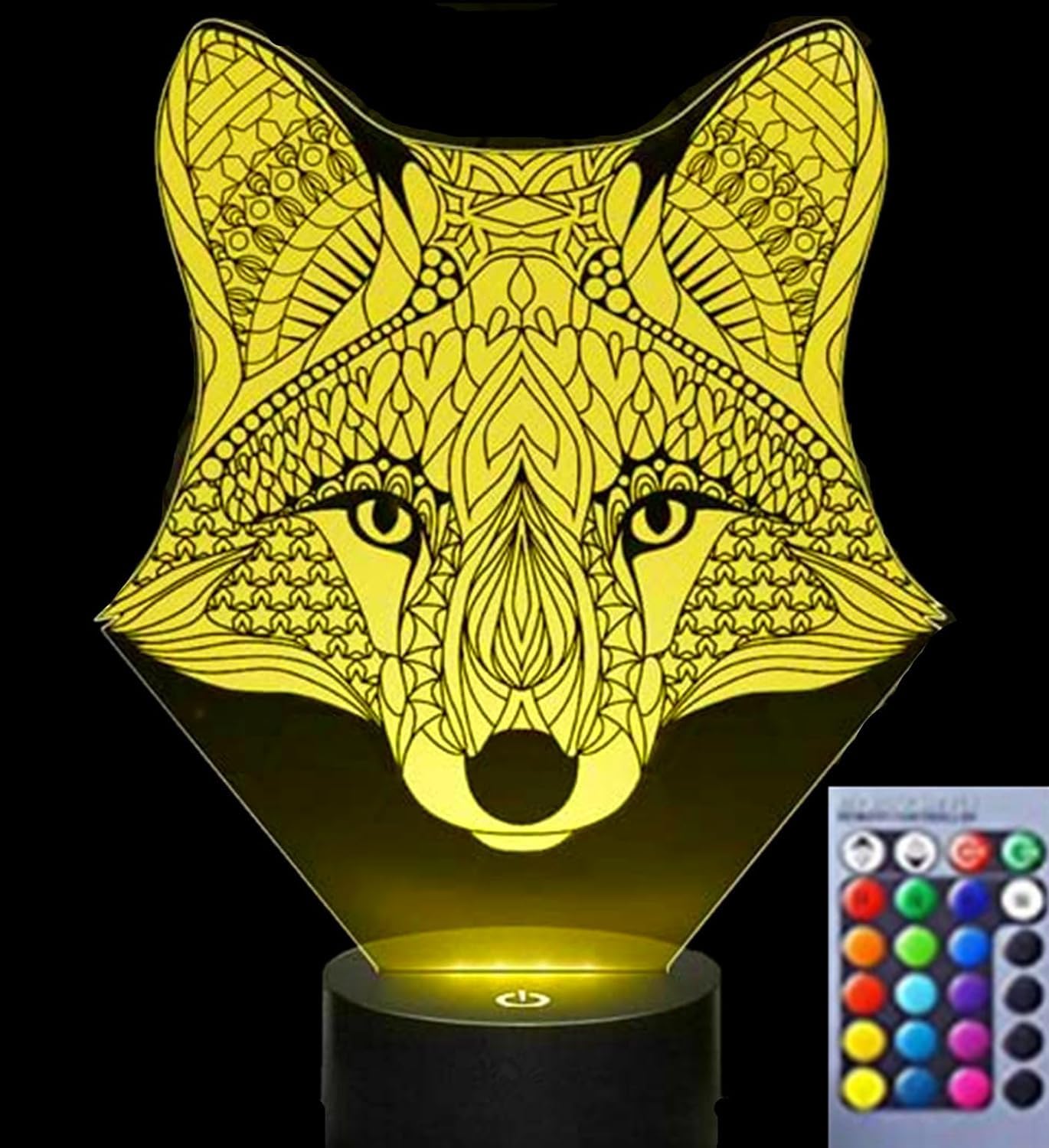 Jinnwell 3D Fox Night Light Lamp Illusion 16 Color Changing Table Desk Decoration Lamps Acrylic Flat ABS Base USB Cable Birthday