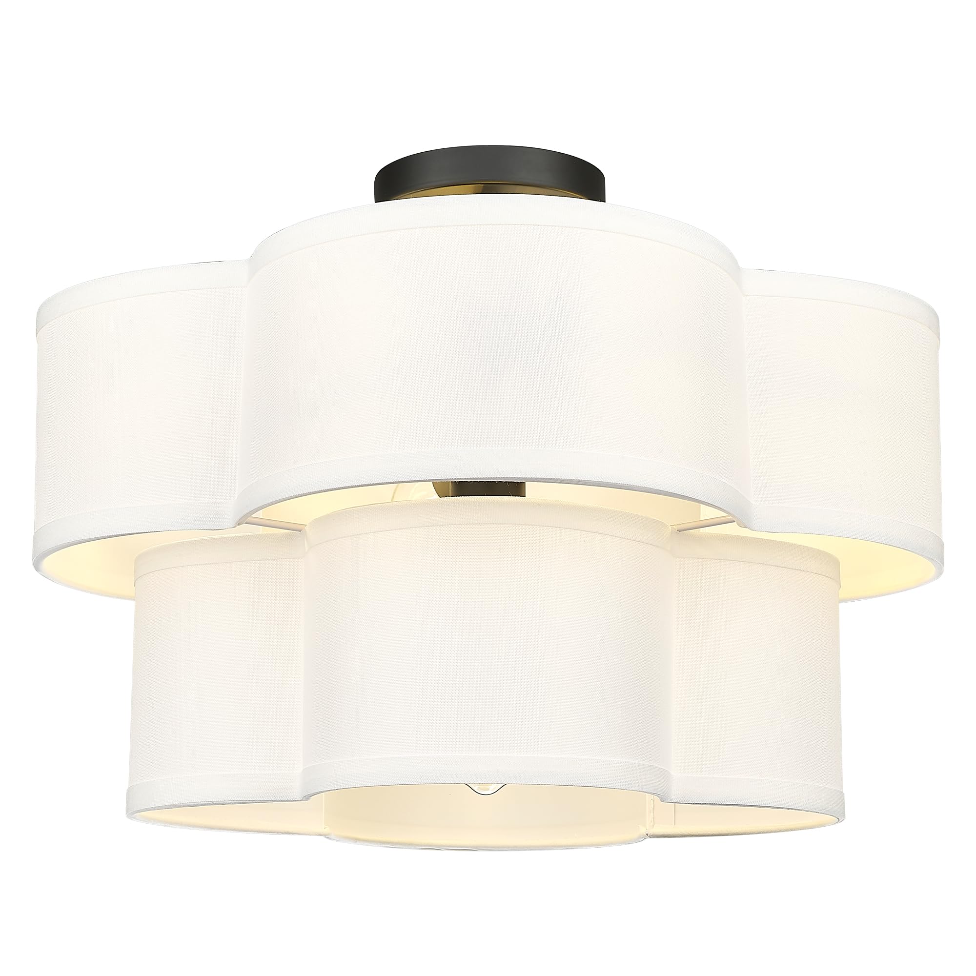 Audickic Black Semi Flush Mount Ceiling Lights, 5-Light 18'' Ceiling Light Fixtures With Double Fabric Drum Shade In Quatrefoil