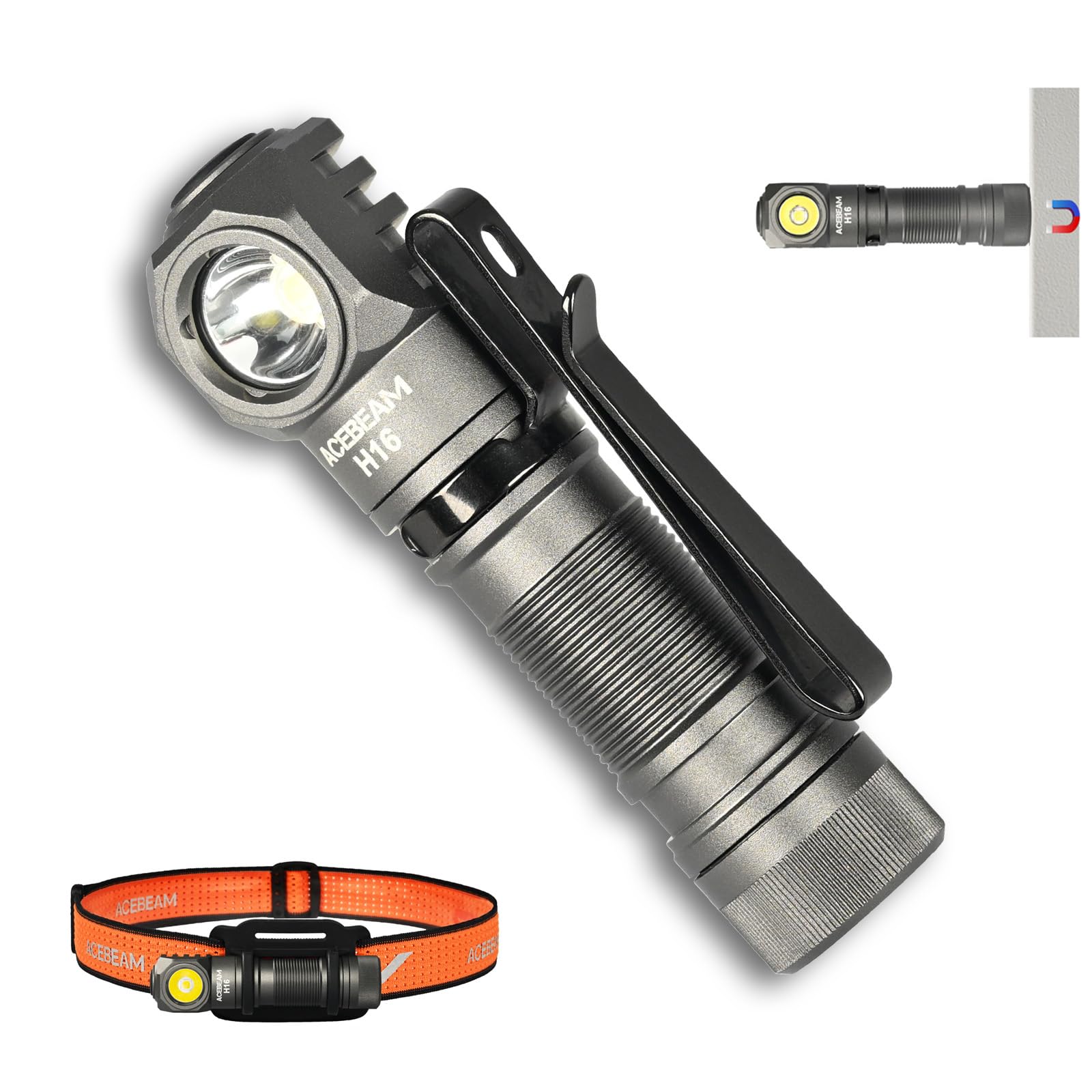 Acebeam H16 1000 High Lumens Rechargeable Led Headlamp Flashlight, Edc Aa Right Angle Flashlight With Magnet, Pocket Mini Small 
