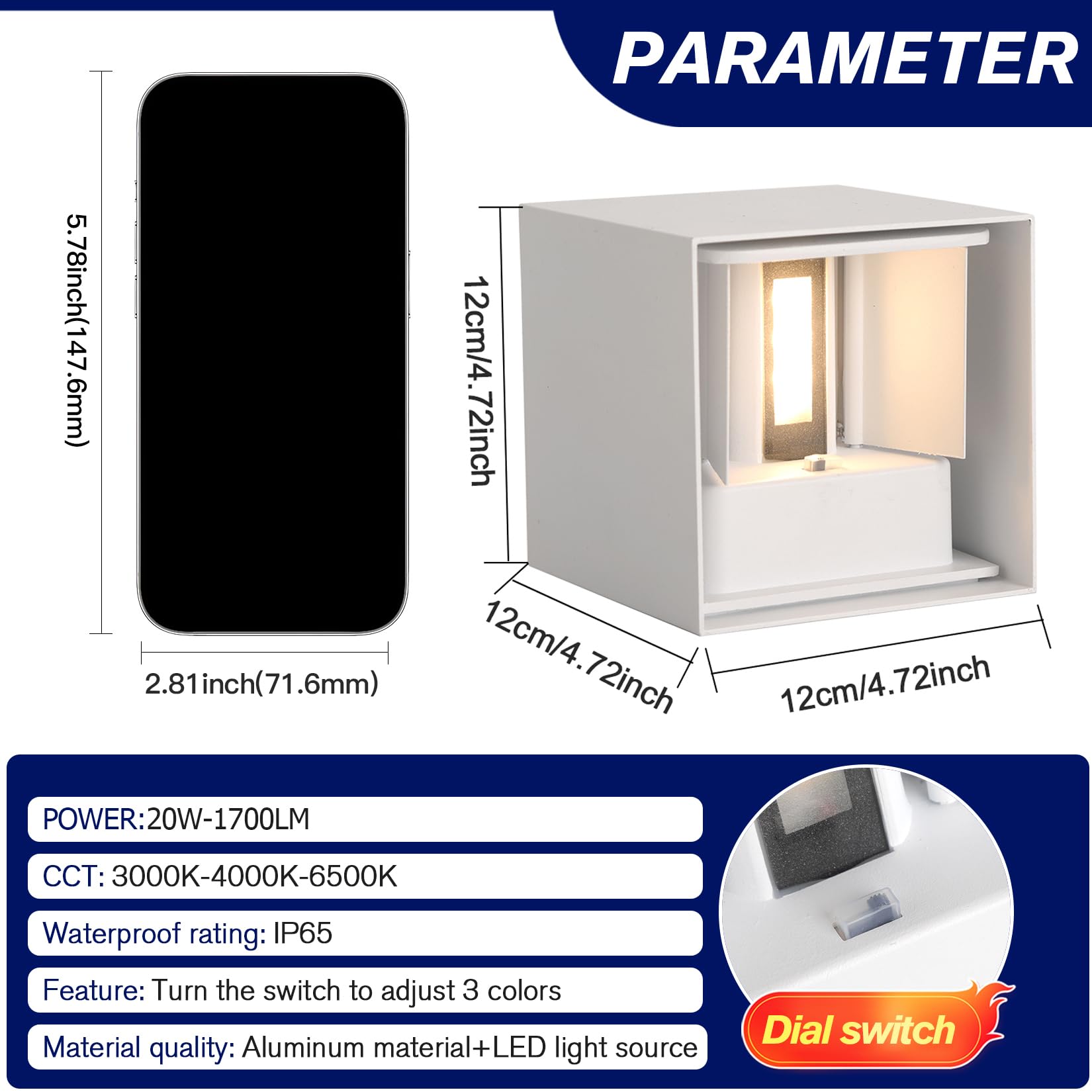 4 Pack Led 20W Outdoor Wall Lights Exterior/Interior 3 Colors Adjustable Wall Sconce Up And Down Light Porch Lights Ip65 Waterpr