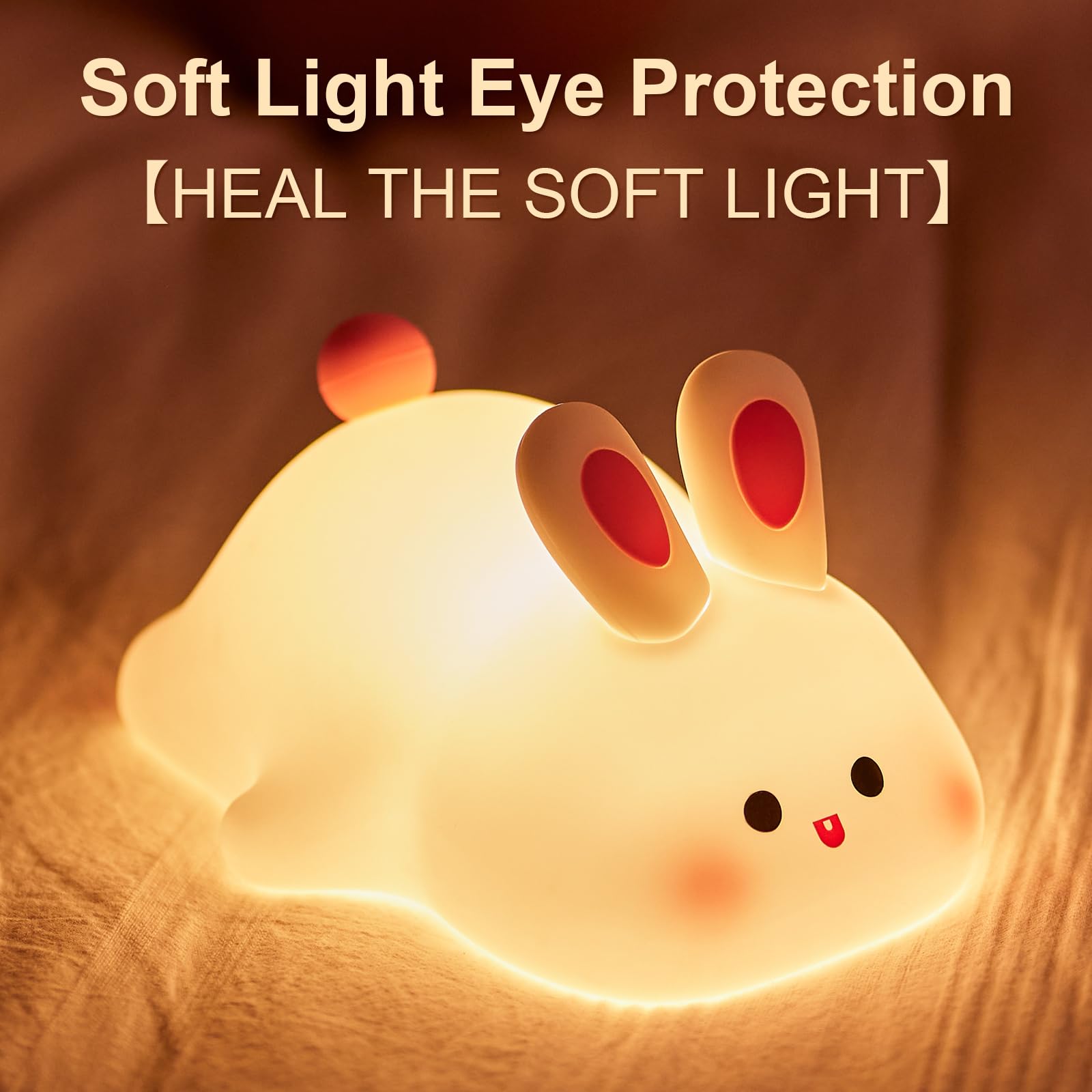 Beszeith Rabbit Night Light - Dimmable Silicone Bunny Lamp, Rechargeable, Cute Bedside Decor for Kids, Model K-1153, Color A-Rabbit