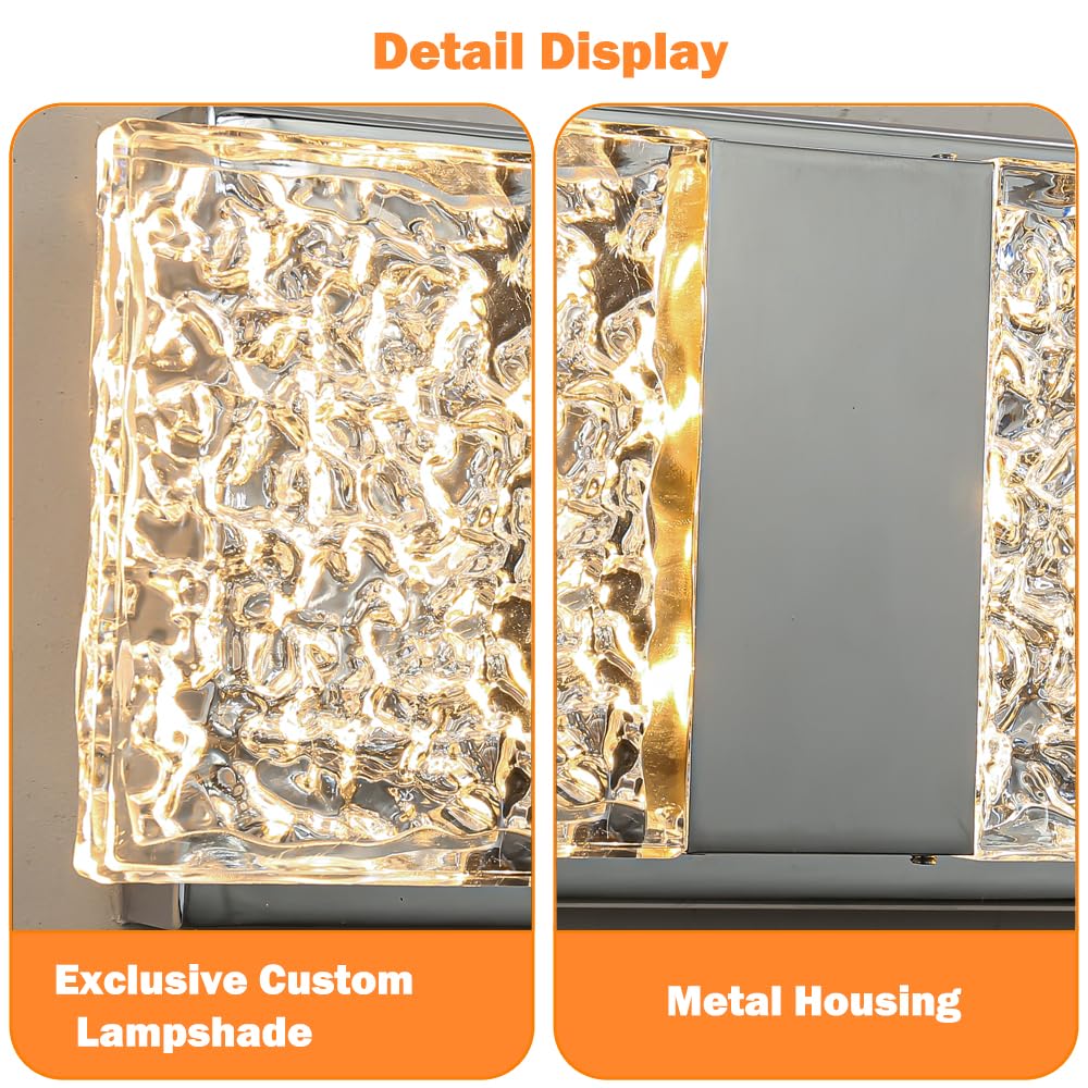 Modern Chrome 4-Lights Bathroom Vanity Light  Eleglant Chrome Led Bathroom Light Fixtures Over Mirror  Dimmable Acrylic Shade Wall Lighting Fixtures  Hardwired Wall Light(H4.33In  L15.16In)