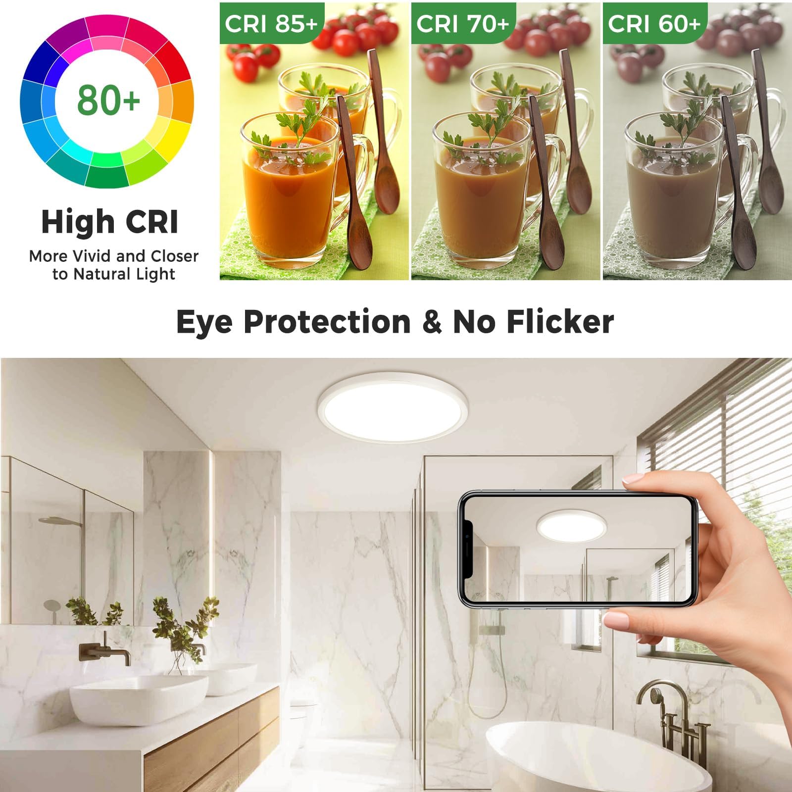 Zemty13 Inch Ceiling Light Fixture, 3000K/3500K/4000K/5000K/6500K Adjustable Led Flush Mount Ceiling Light, 2400Lm 24W Round Fla