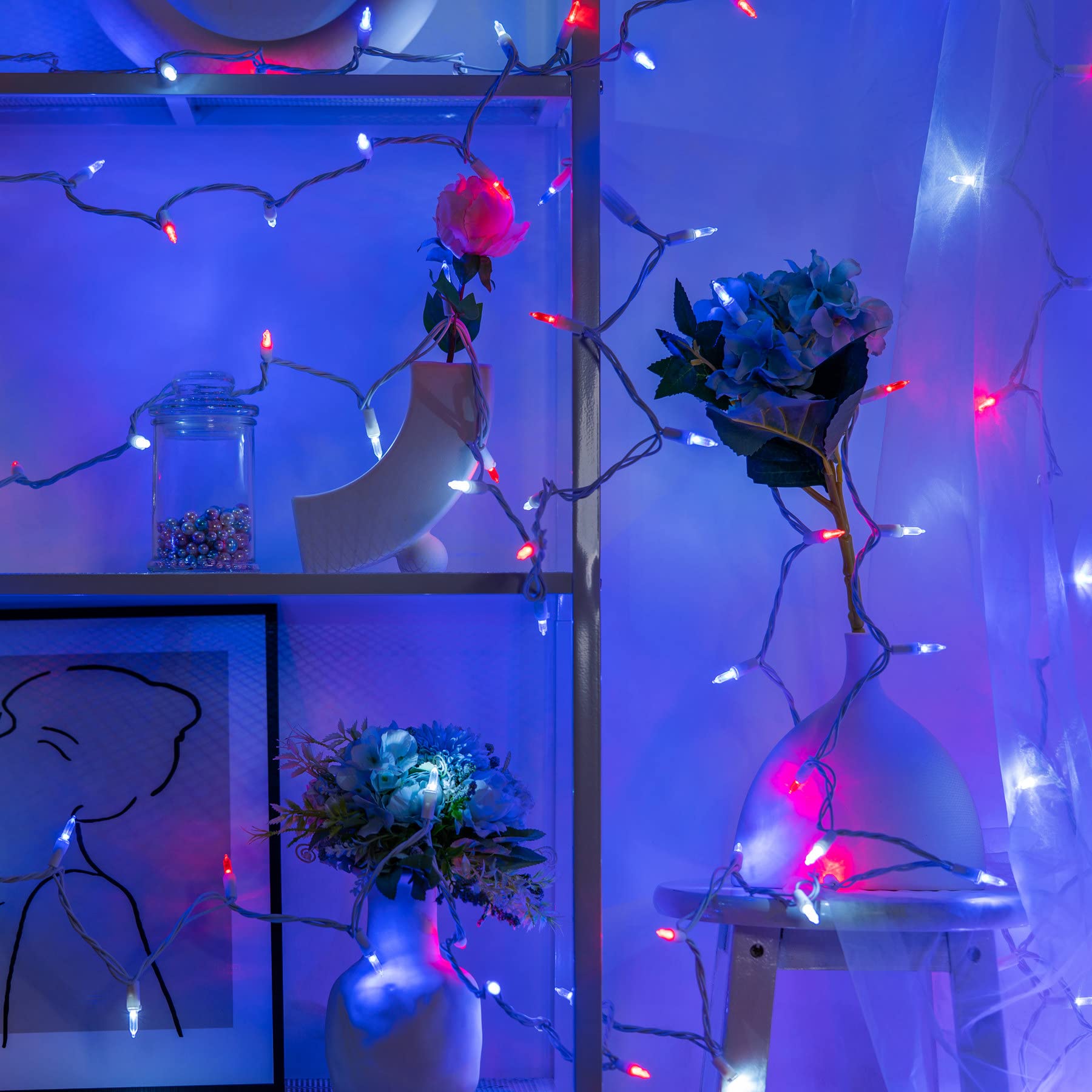 Yuletime 200 Count Red White Blue Led Christmas Lights, 66 Feet White Wire Ul Certified Commercial Grade Holiday String Light Set (Red White & Blue)