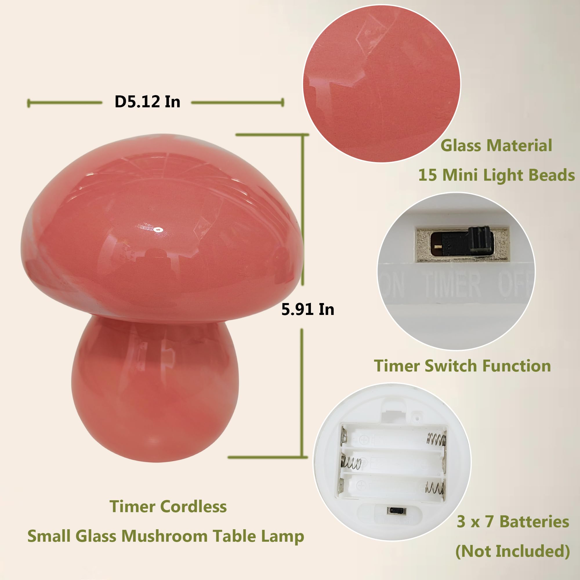 JBGIYOSG Mushroom Table Lamps Night Lights Cute Glass Nightstand Bedside Desk Lamps for Bedroom Living Study(Bulb Included) - Pi