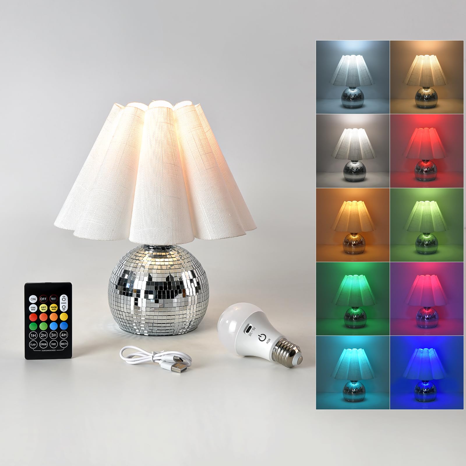 Rechargeable Crodless Small Funky Table Lamp, Battery Operated Remote Control Disco Mini Table Lamps for Bedroom Nightstand, Fun