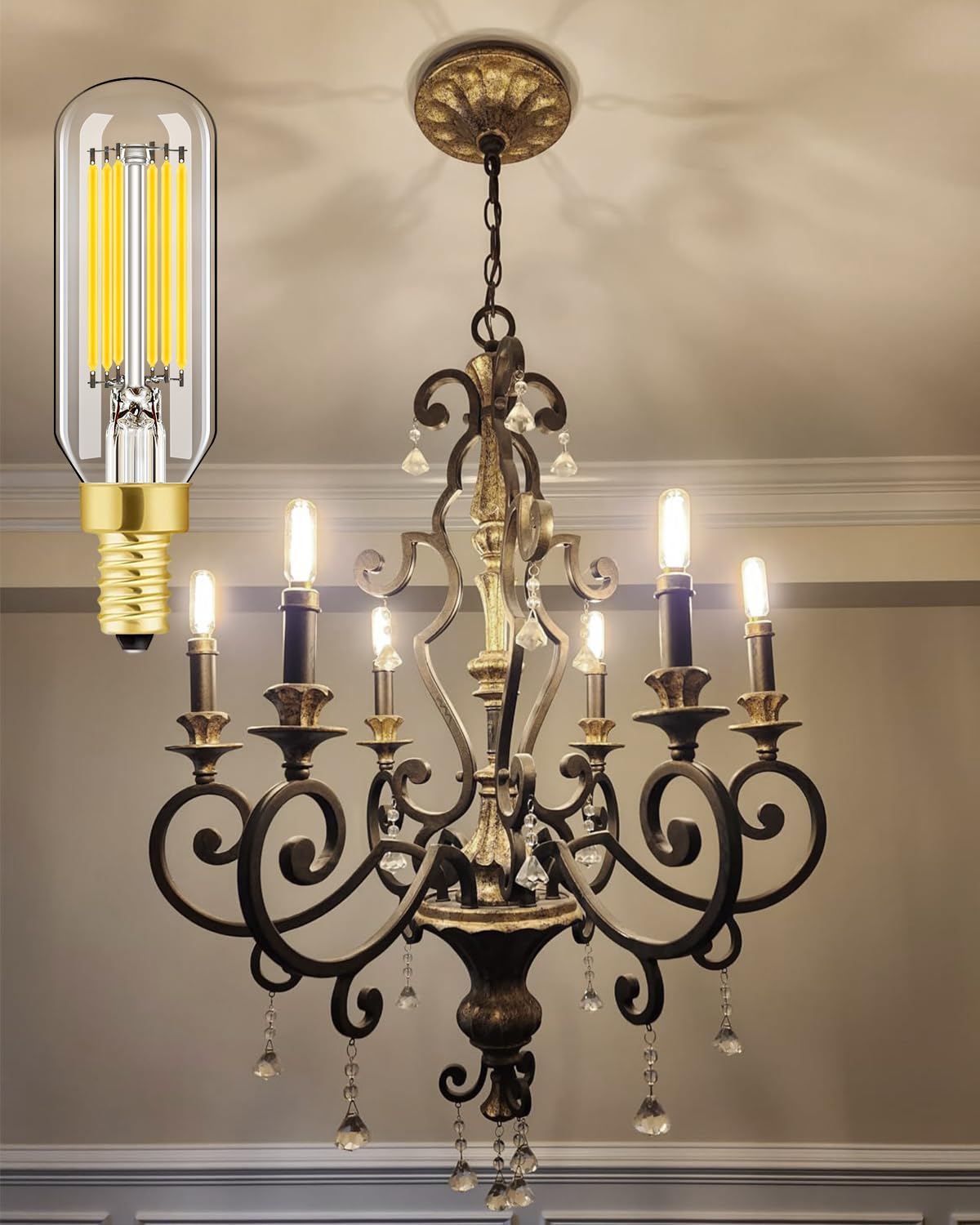 Lvye Dimmable E12 Led Bulb 6W Equal 60 Watt Led Light Bulb 3000K Soft White T6 T25 B11 Candelabra Bulb 60 Watt For Chandeliers,C