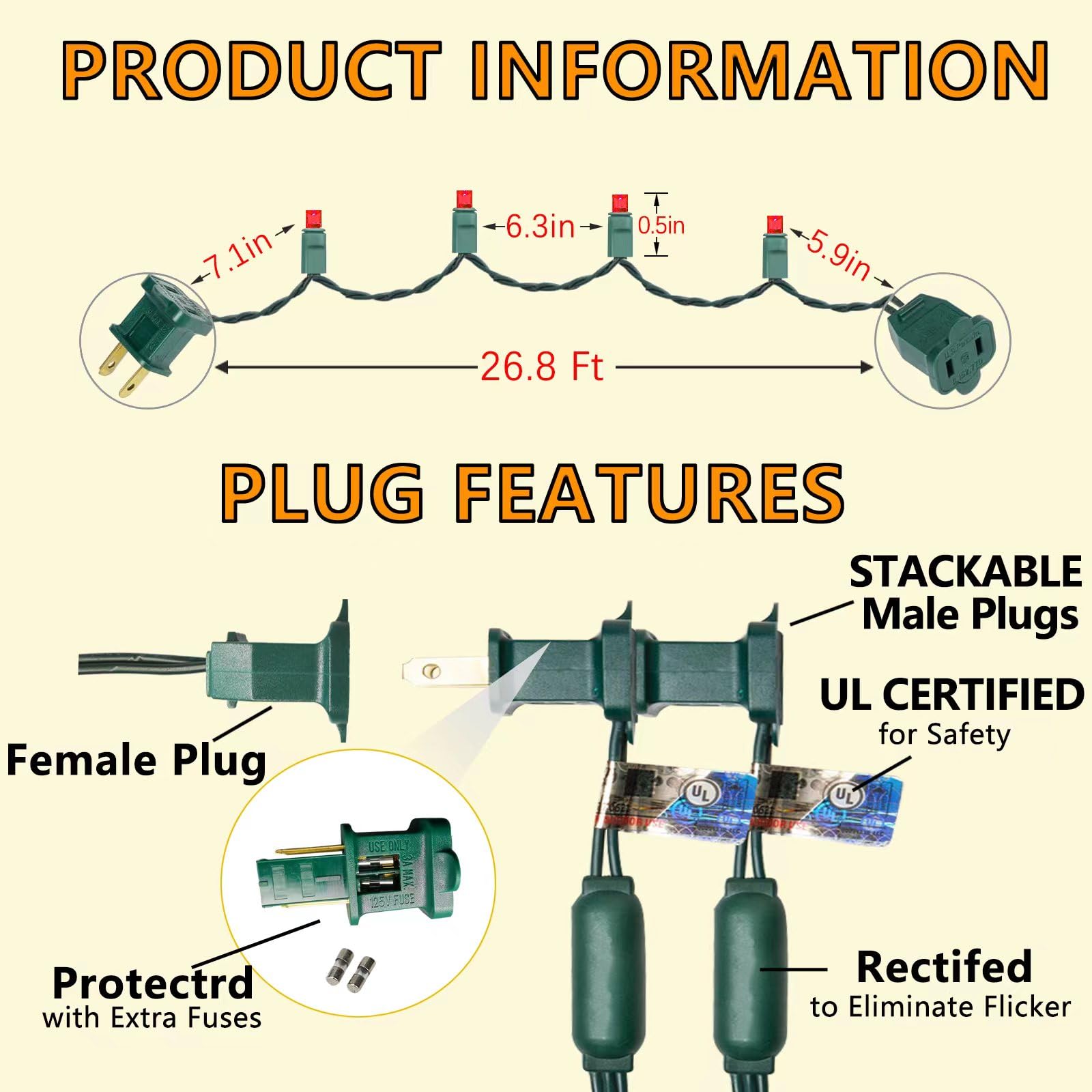 Wominoy 25Ft 50 Counts Red Led Christmas Lights - Commercial Grade Red Christmas Lights Outdoor Waterproof, Red Led Lights 5Mm W