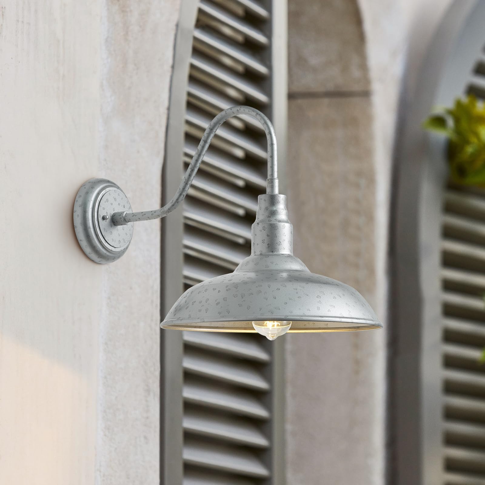 GOALPLUS Gooseneck Barn Light, 10in Dome, Galvanized Steel, Outdoor Wall Lantern, Model LM2201-SV