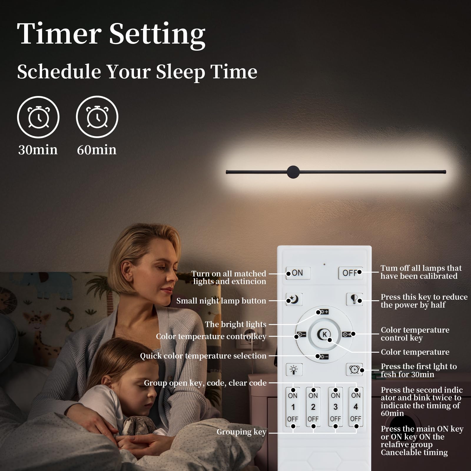 KELUOLY Dimmable Wall Sconce Set of 2, 39.37" LED, Adjustable Brightness, Black, Model RYDCT-HS100, Ideal for Living Room