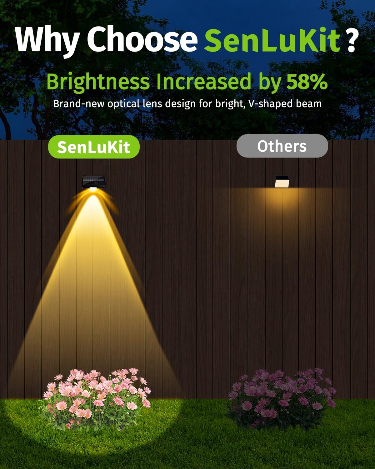 SenLuKit Solar Fence Lights - 12 Pack High Brightness LED Waterproof Deck Lights, RGB & Warm White, Black, Model SFL-12