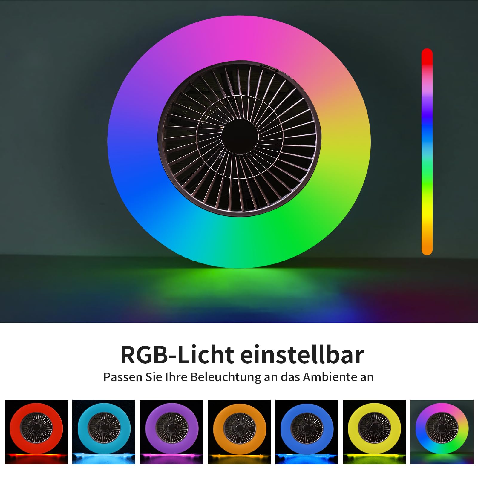 BKZO Smart LED Ceiling Light with Fan, RGB, 60CM, Black, Model 323115-7-RGBCW, Stepless Dimming, Alexa Compatible