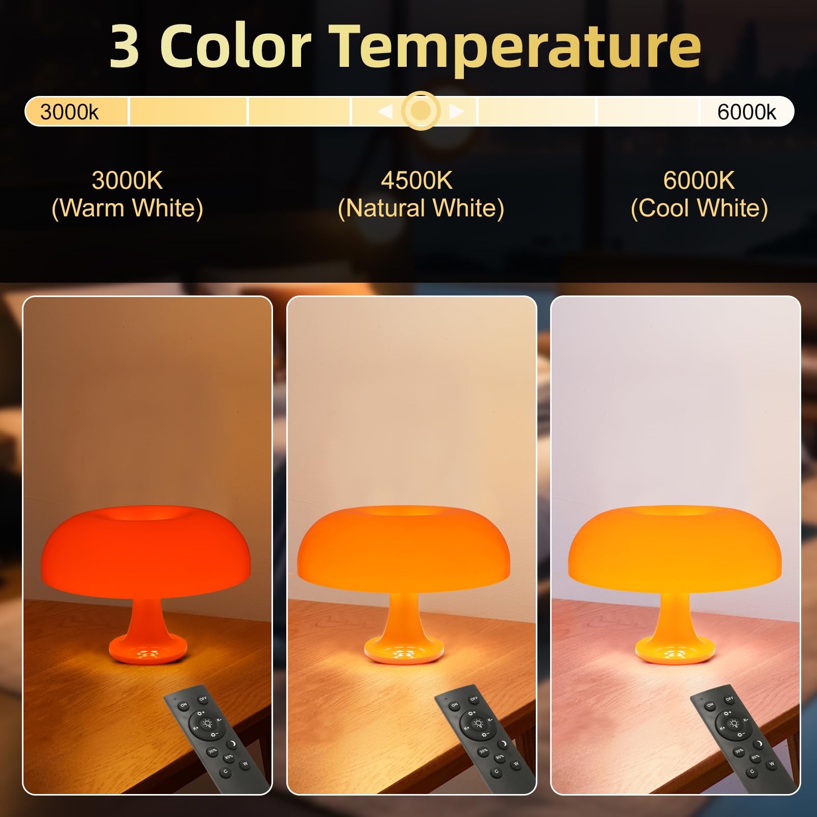 Maryrain Orange Mushroom Table Lamp, Dimmable With 3 Lighting Settings, Retro Mushroom Shade Shaped Desk Lamp, Suitable For Bedr