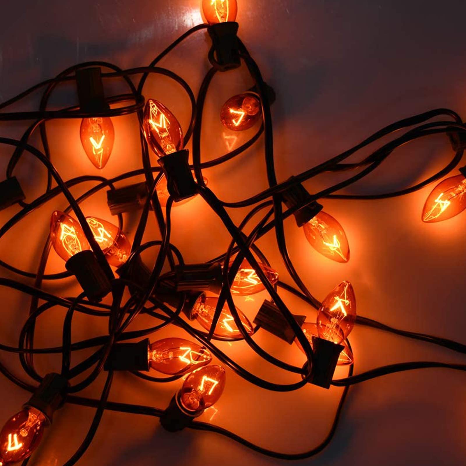 SUNSGNE C7 Orange Light Bulbs, 25 Pack, Clear Orange Incandescent, E12 Candelabra Base, 5 Watts