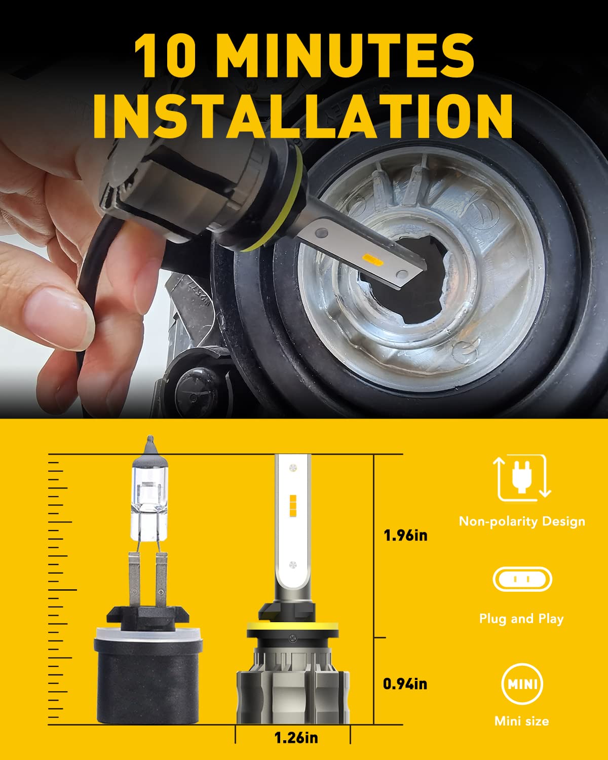 Auxito 880 Led Fog Light Bulbs, 6000Lm 3000K Amber Yellow Lights, 300% Brightness 885 893 899 Led Fog Lights, Csp Led Chips, Drl Replacement For Cars, Pack Of 2