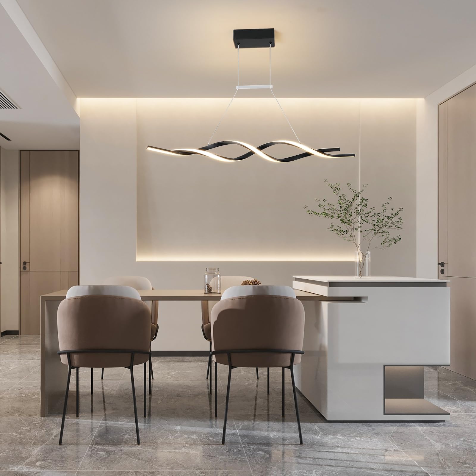 Jaycomey Dimmable Led Chandelier, Acrylic Wave Light With Remote, 28W, Black, 3000K-600