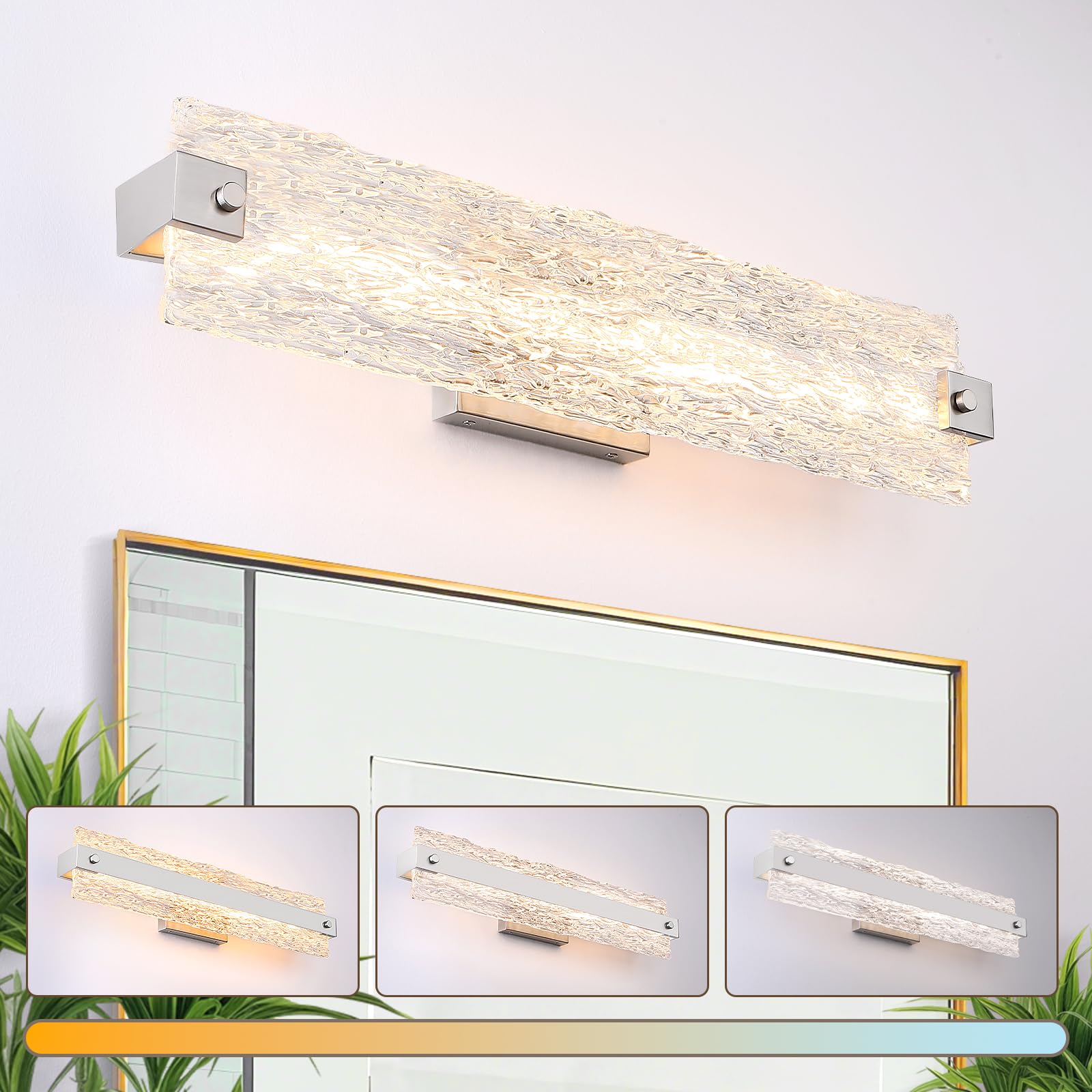 Osimir Brushed Nickel Led Bathroom Vanity Light  24.4 Inch 15W Modern Dimmable Bathroom Light Fixture Over Mirror  Crystal Bar Wall Sconce Lighting For Bath  3Cct  Os-Mm5001-3Bn