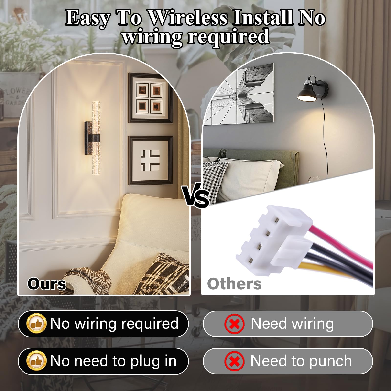 Camuucci Battery Operated Black Wall Sconce 12000Mah Rechargeable Battery Powered Wall Lighting Indoor Not Hardwired Dimmable Wa