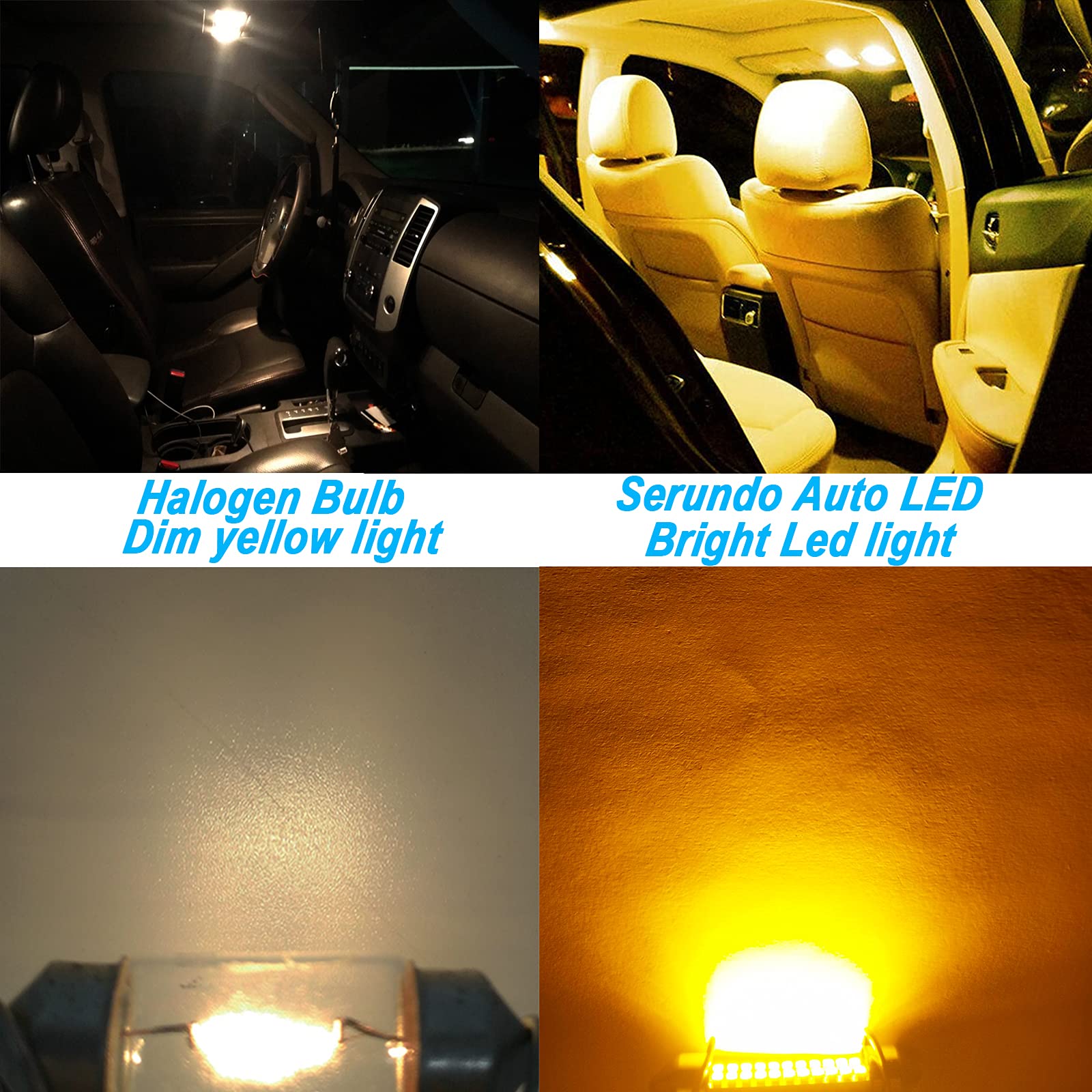 Serundo Auto 578 Led Festoon Bulb 211-2 Led Car Bulb 41Mm 42Mm 1.65In 212-2 Bulb For Car Map Light Dome Light, 22Smd 3014 Chips Interior Led Festoon Bulb,Pack Of 4Pcs Amber Yellow
