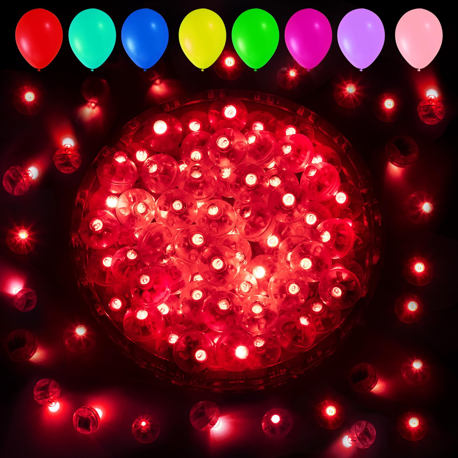 Aogist Balloon Lights 100pcs Battery Powered Waterproof LED Mini Lamp Round Red-Flash for Party Wedding Halloween Decor