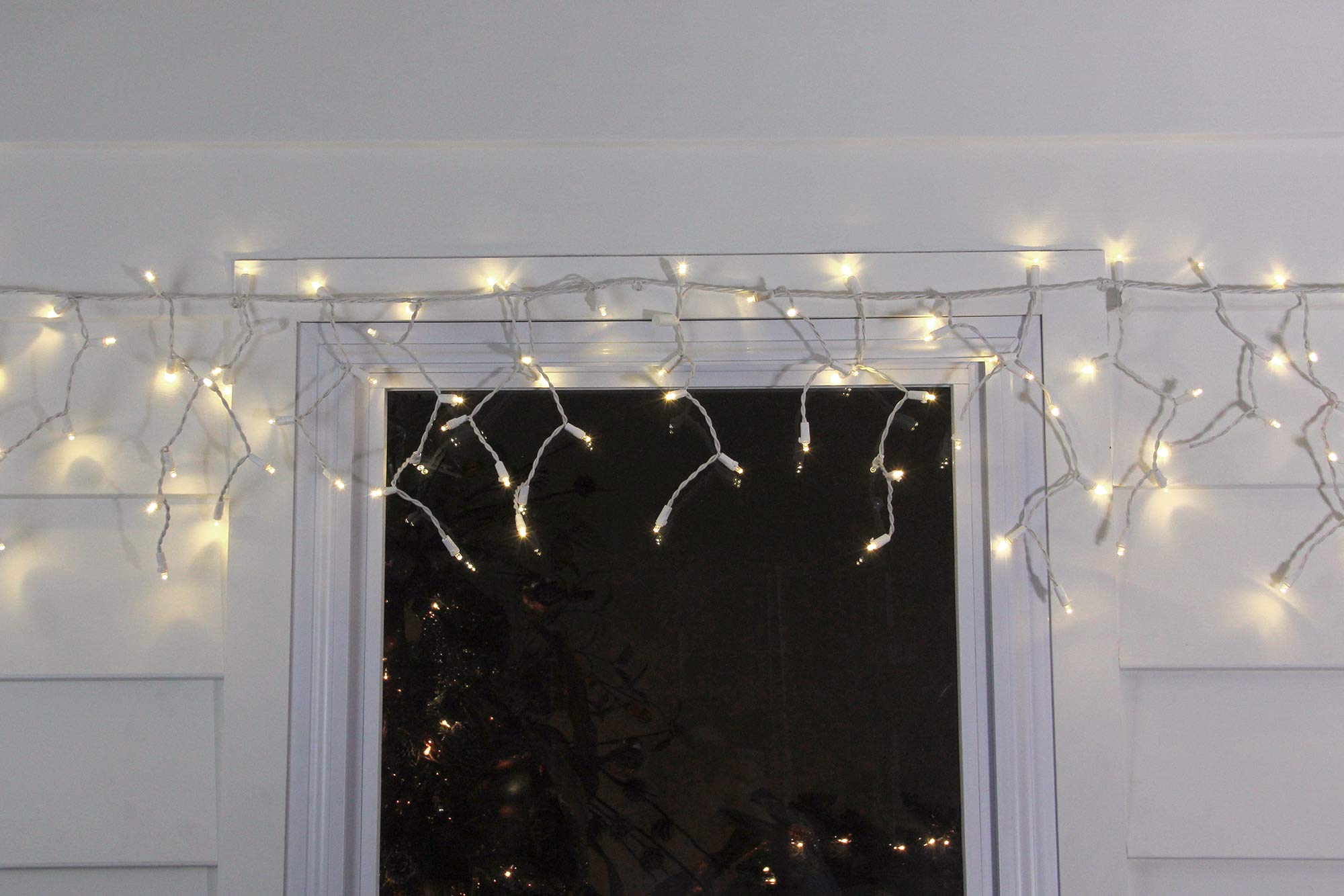 Northlight 100ct Warm White LED Icicle Christmas Lights, White Wire, Plastic