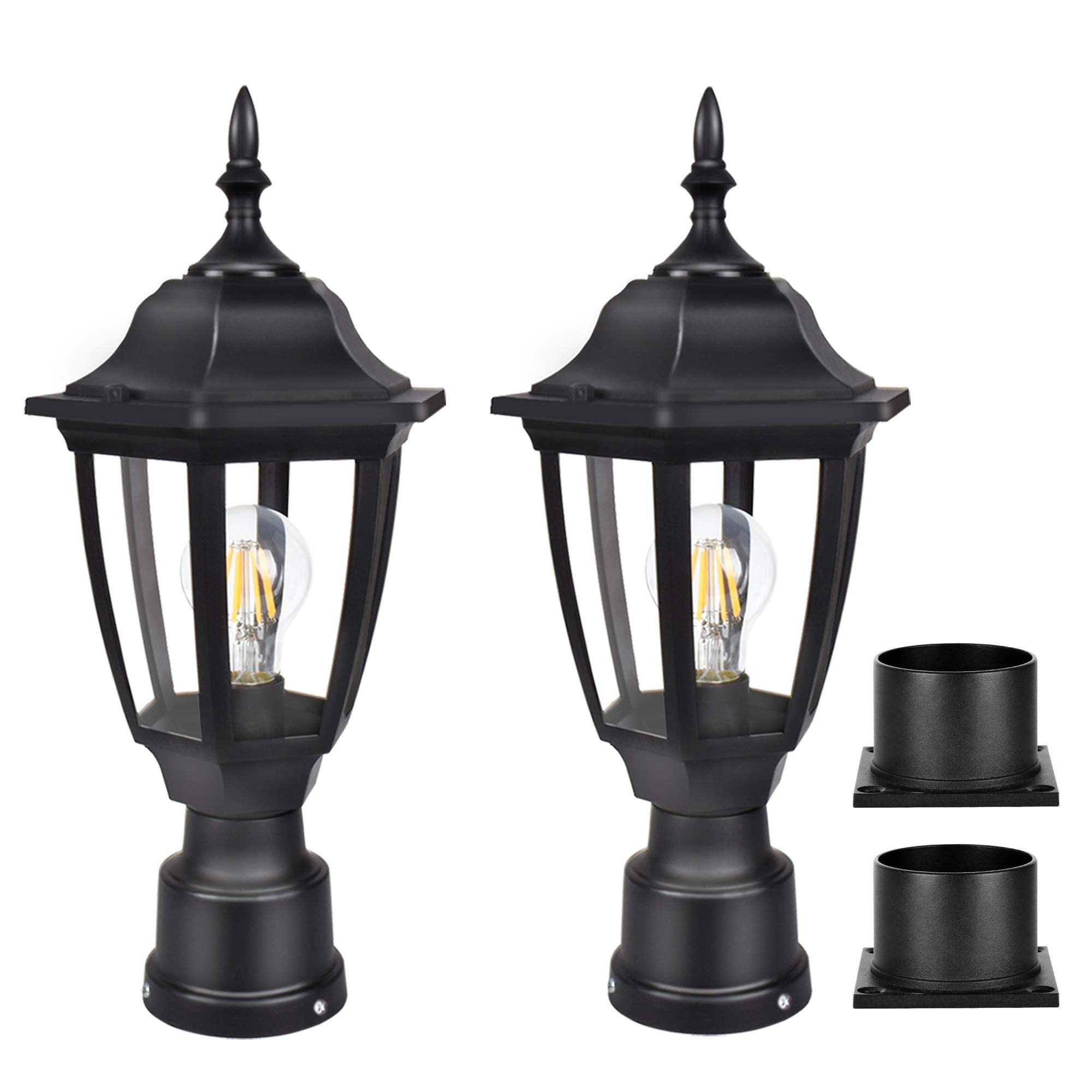 FUDESY Outdoor Post Light Fixture, LED Included, Anti-Corrosion Black Plastic, Garden Pathway Lantern