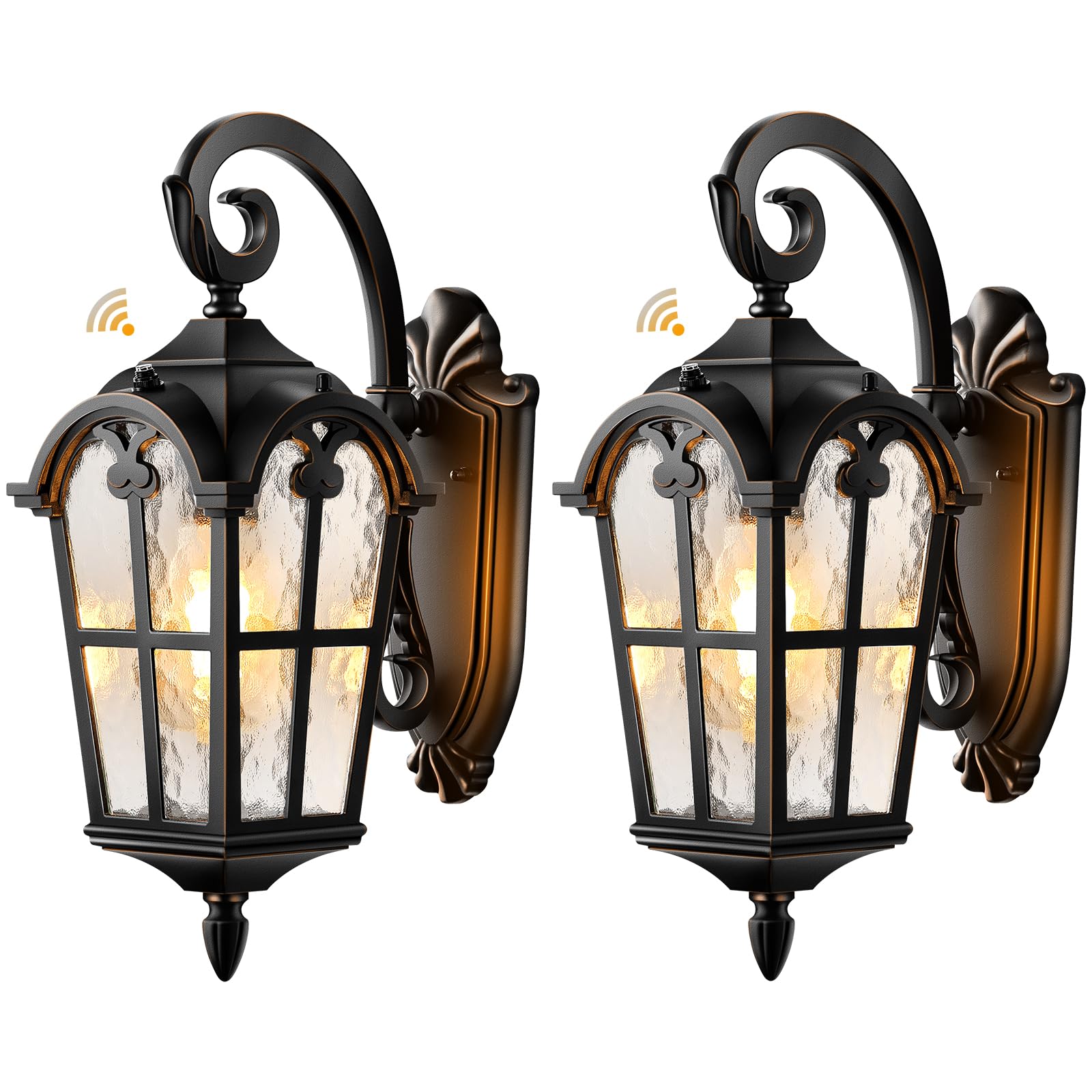 Vianis Outdoor Lights For House  Black Dusk To Dawn Outdoor Lights With Gold Trim  2-Pack Modern Outside Wall Light  Coach Lighting For Garage With Ripple Glass  Aluminum Waterproof And Anti-Rust