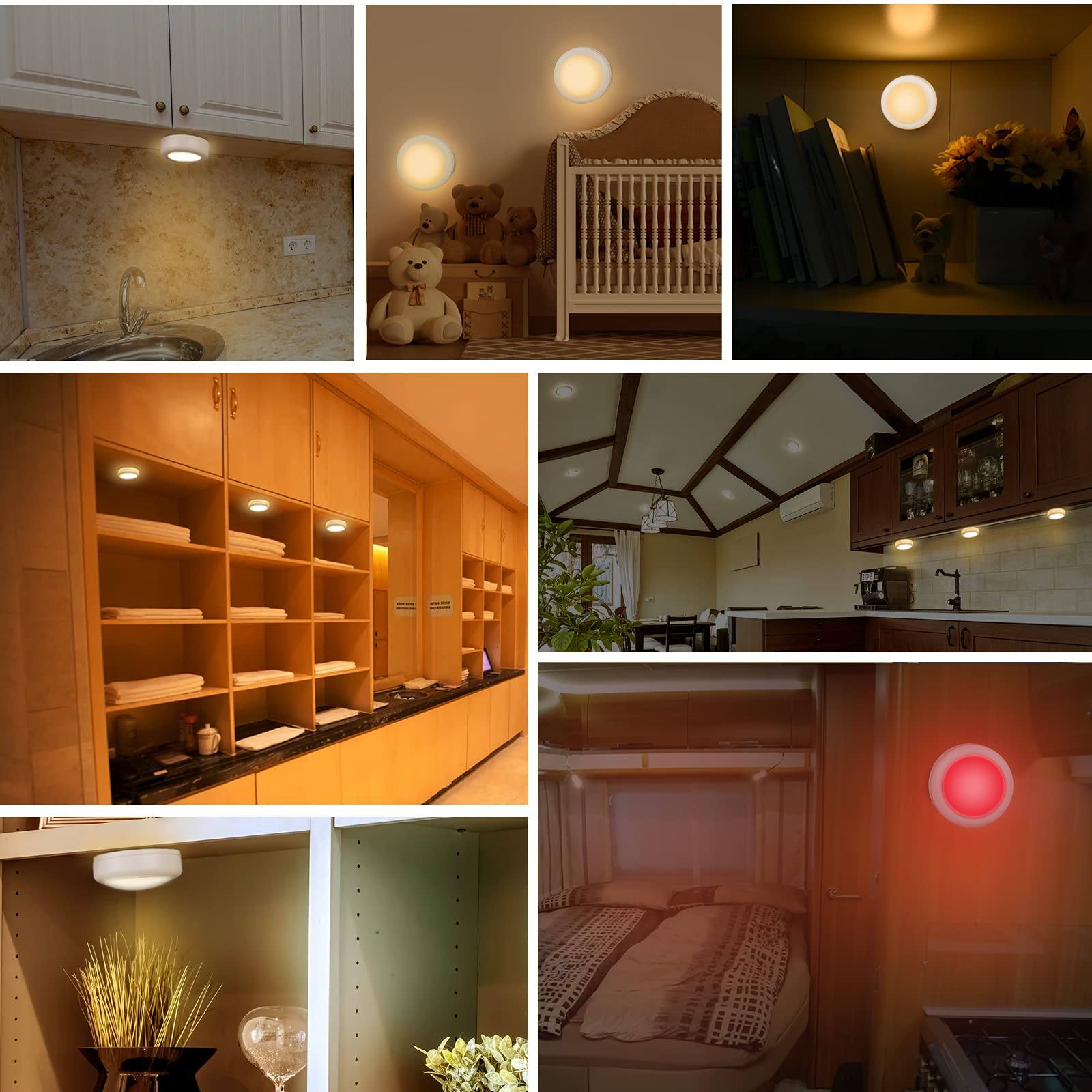 Cadrim LED Puck Lights, 13 Color Changeable, Dimmable, Battery Powered, 3 Pack, Multicolor, Model NCG16608