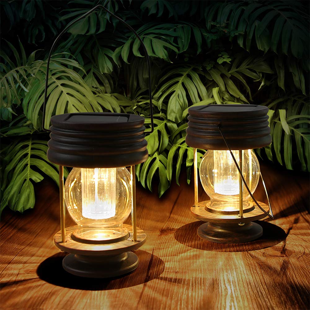 pearlstar Solar Lantern - Waterproof Hanging Lights, 5.5in  Brown, 2 Pack, Retro Design for Patio, Yard, Garden Decor