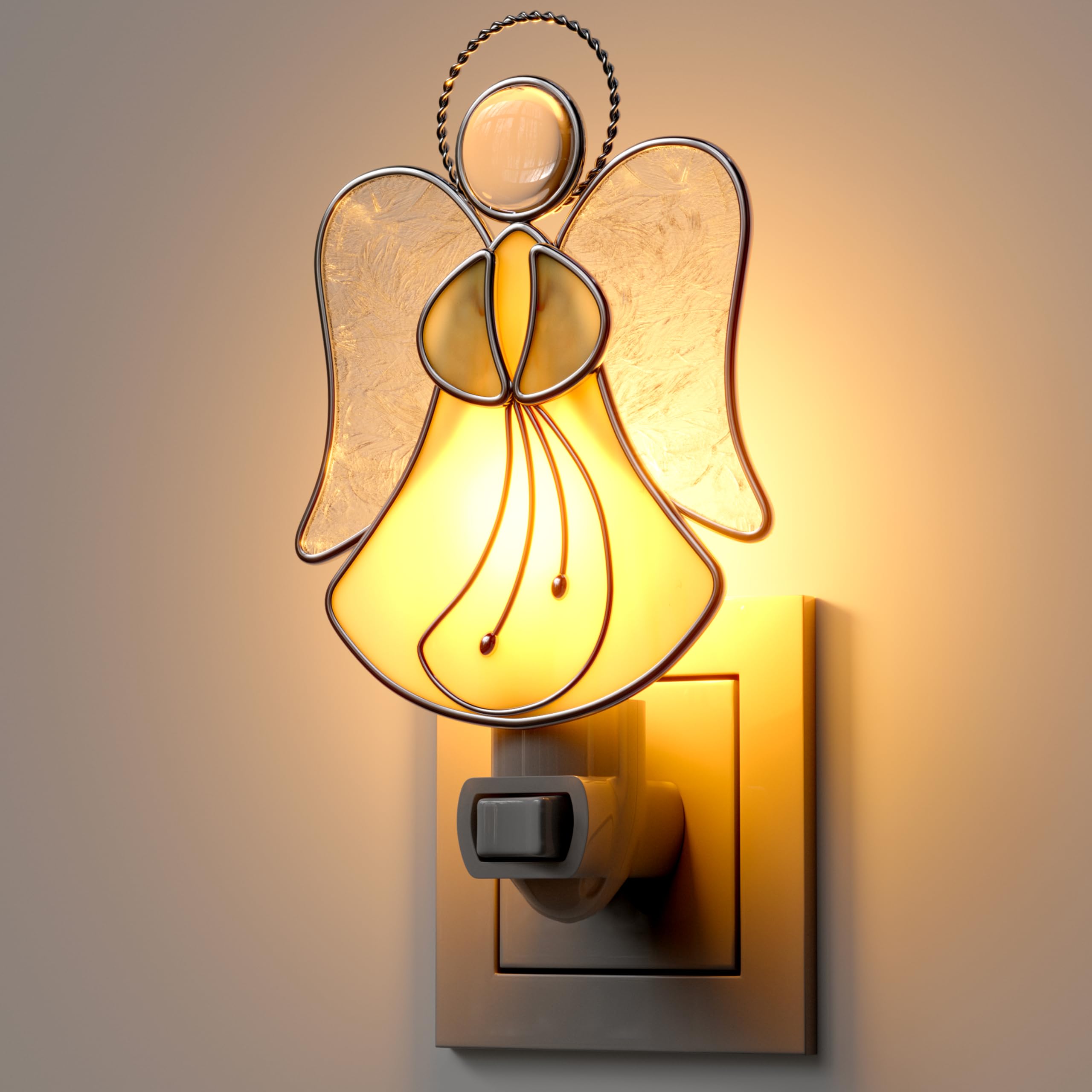 Kundgla Angel Night Light Plug Into Wall, Stained Glass Plug In Night Lights For Wall Socket, Decorative Nightlight For Bedroom Hallway Kitchen,Gift For Mom Mother`S Day Birthday Christmas Valentine