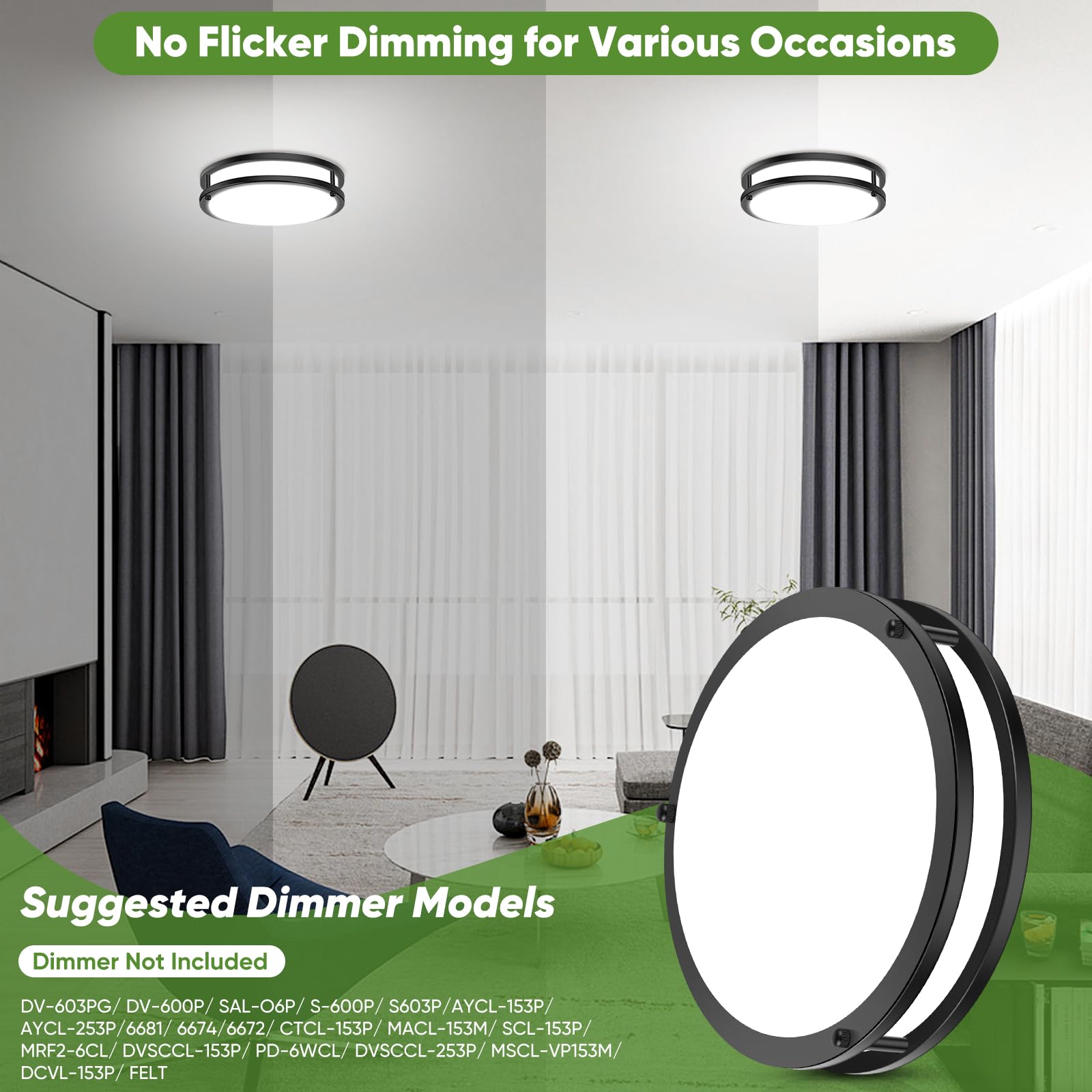 TOBUSA 10 Inch LED Flush Mount Ceiling Light Dimmable Black Metal Fixture 5 Color Adjustable Model 62425008-04