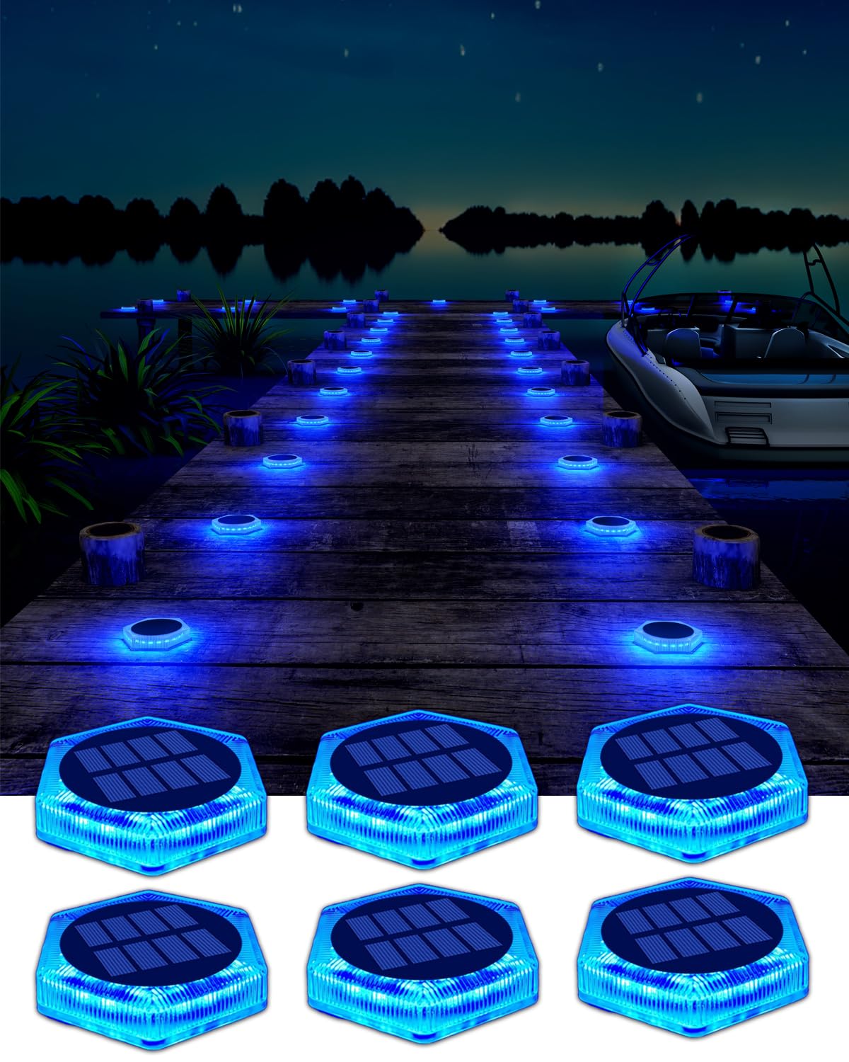 DetarZinLED 6 Packs Solar Driveway Lights Outdoor IP68 Waterproof, Blue Deck Step Lights Solar Powered, Solar Stair Light Stick 