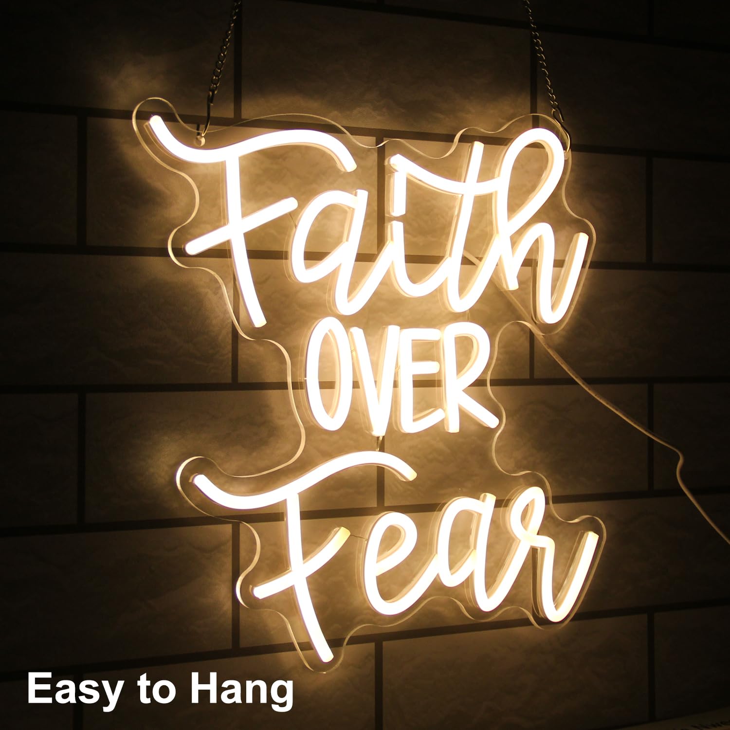 Kullneon Neon Sign - Faith Over Fear LED Light, Warm White, 13.8 x 12.6 inches, Dimmable Plastic Decor for Home, Classroom, Church