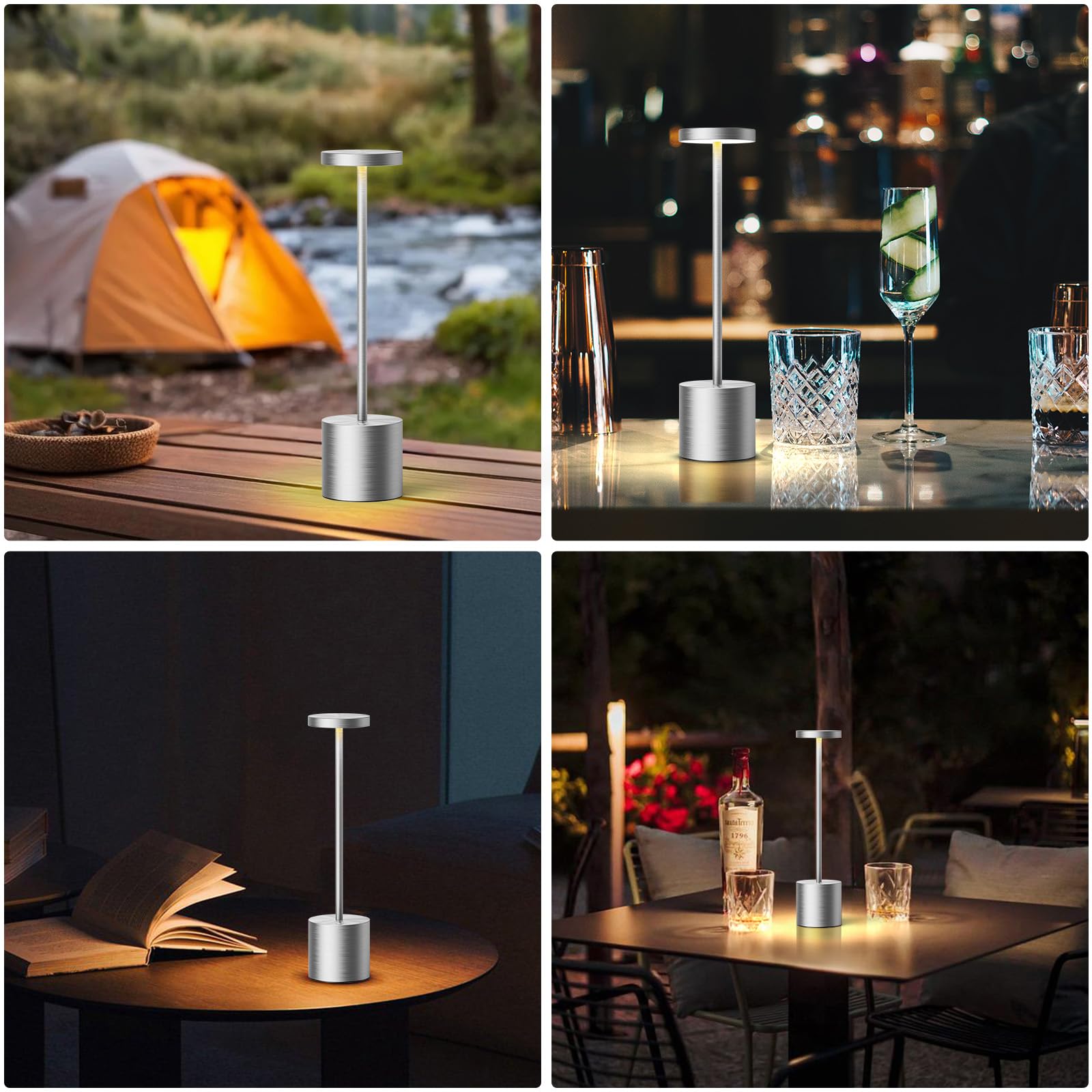 SAKRINGT Cordless LED Table Lamps, 6000mAh Battery, 2 Pack, Silver, Model S801