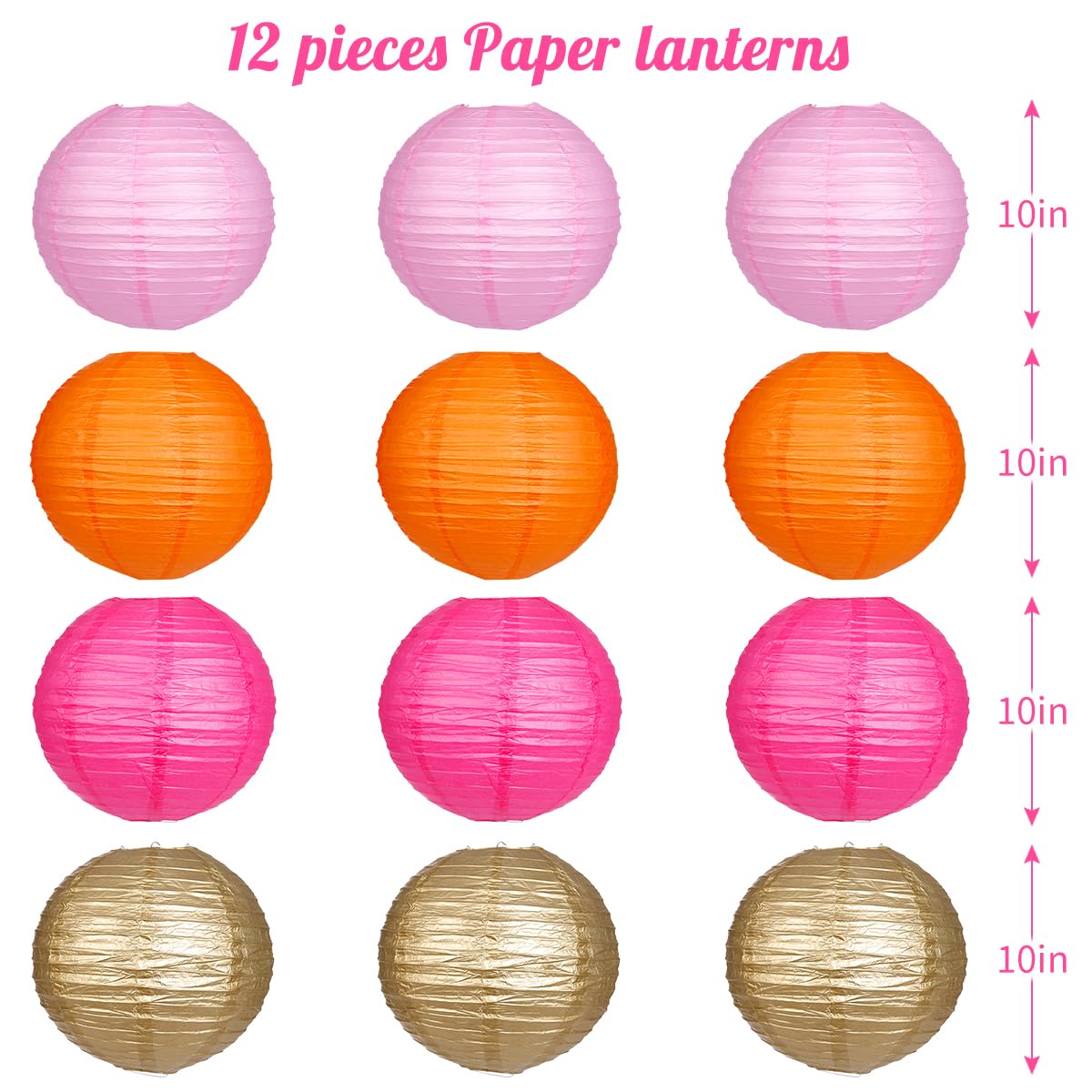 Yunxuan Paper Lanterns Gold White Round Hanging Chinese Lanterns For Wedding Birthday Party Boho Baby Shower Decorations Pack Of